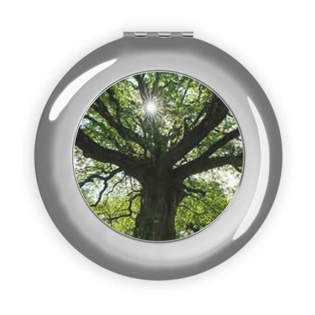Sunlit Oak Tree Compact Travel Mirror | Pocket Mirror, Nature Photography