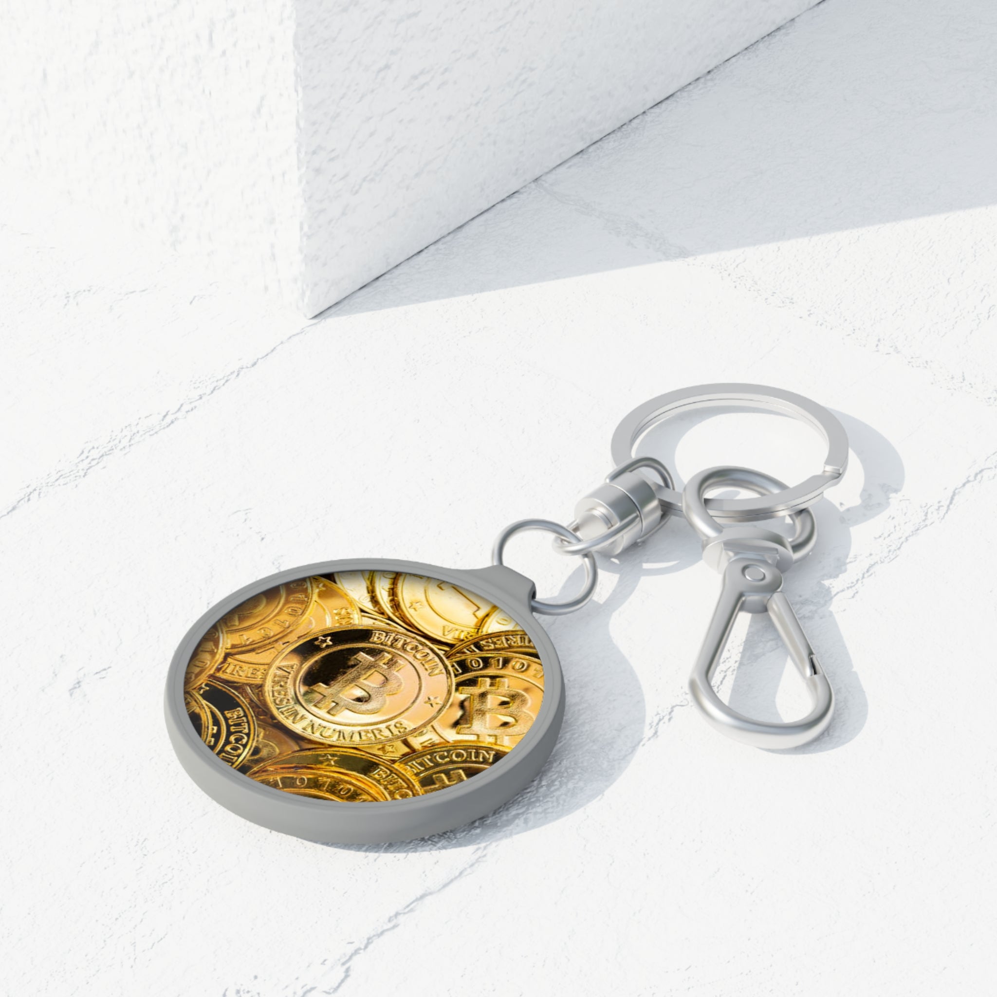 Stack of Gold Bitcoin Coins Keyring | Crypto Cryptocurrency Keychain