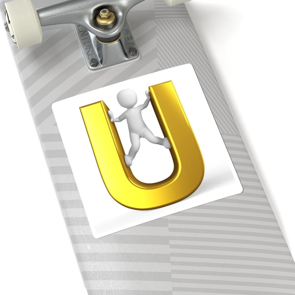 3D Gold Letter U with Climbing Figure Sticker | Kiss-Cut Sticker