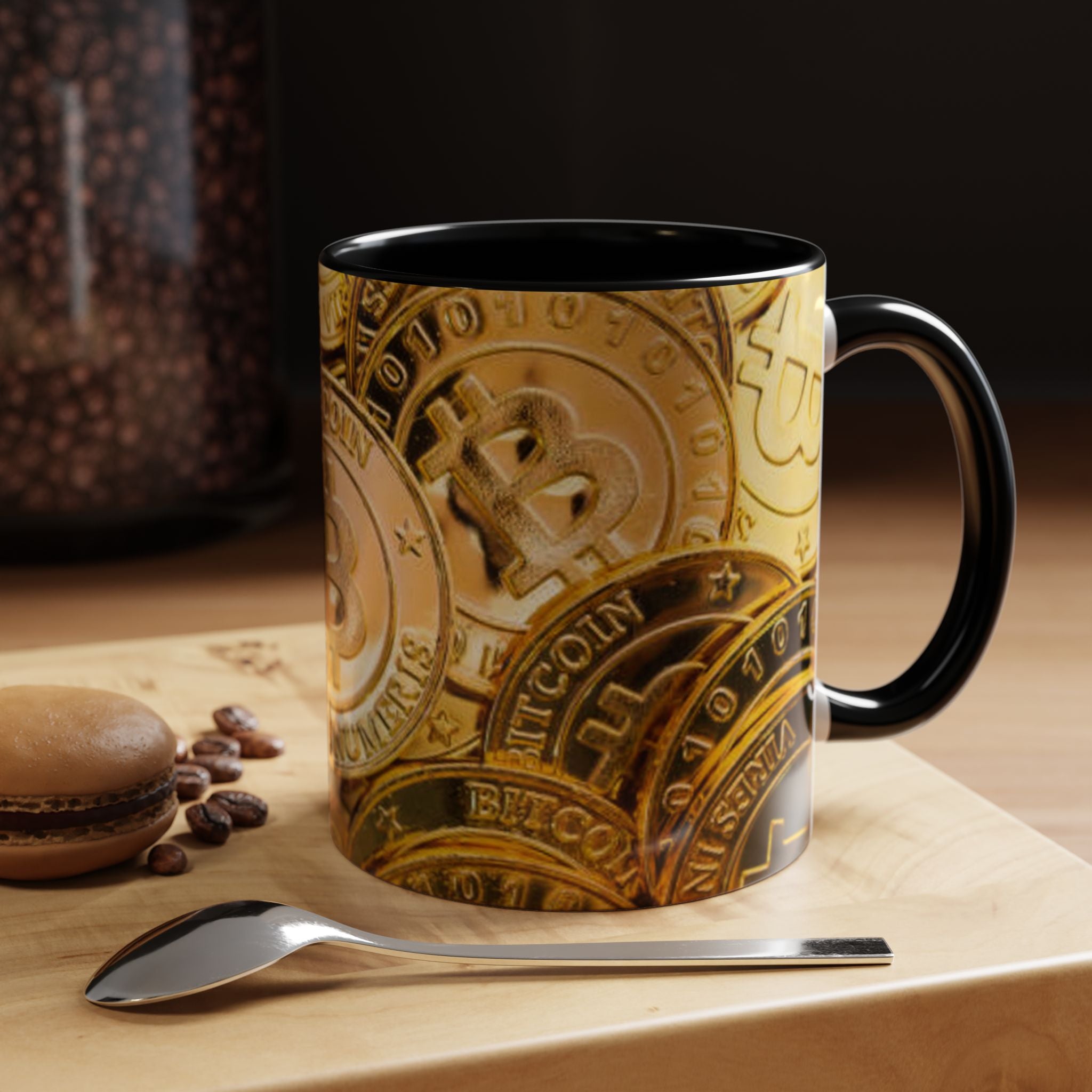 Bitcoin Coin Pattern Accent Coffee Mug | Cryptocurrency Coffee Mug