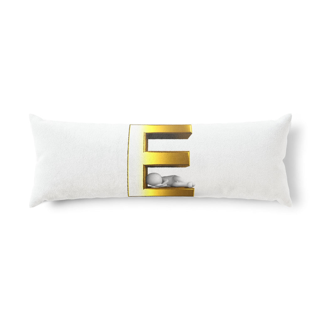Gold Letter E with Sleeping Figure Body Pillow | Monogram Initial Pillow