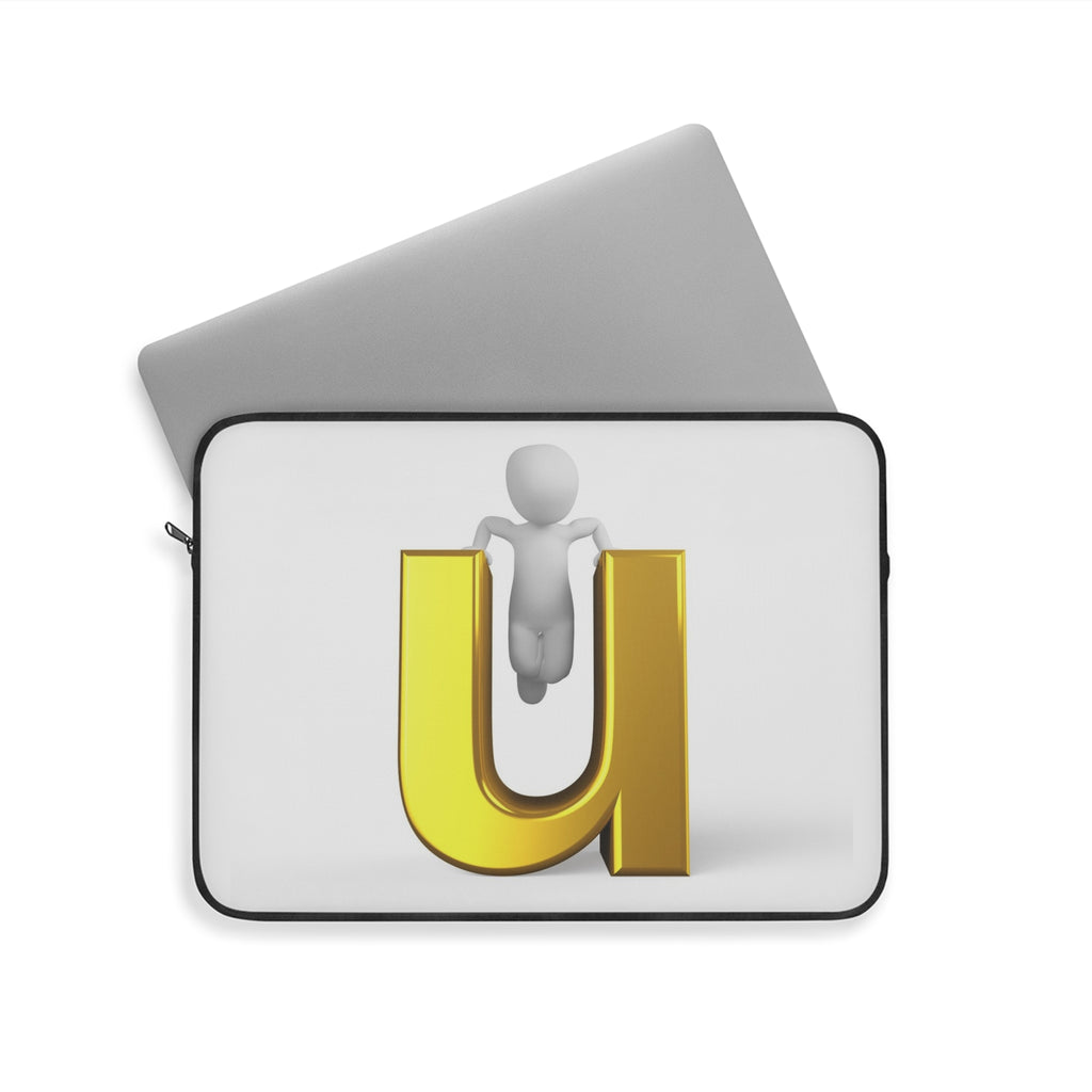 3D Gold Letter U with Figure Laptop Sleeve | Monogram Initial Case