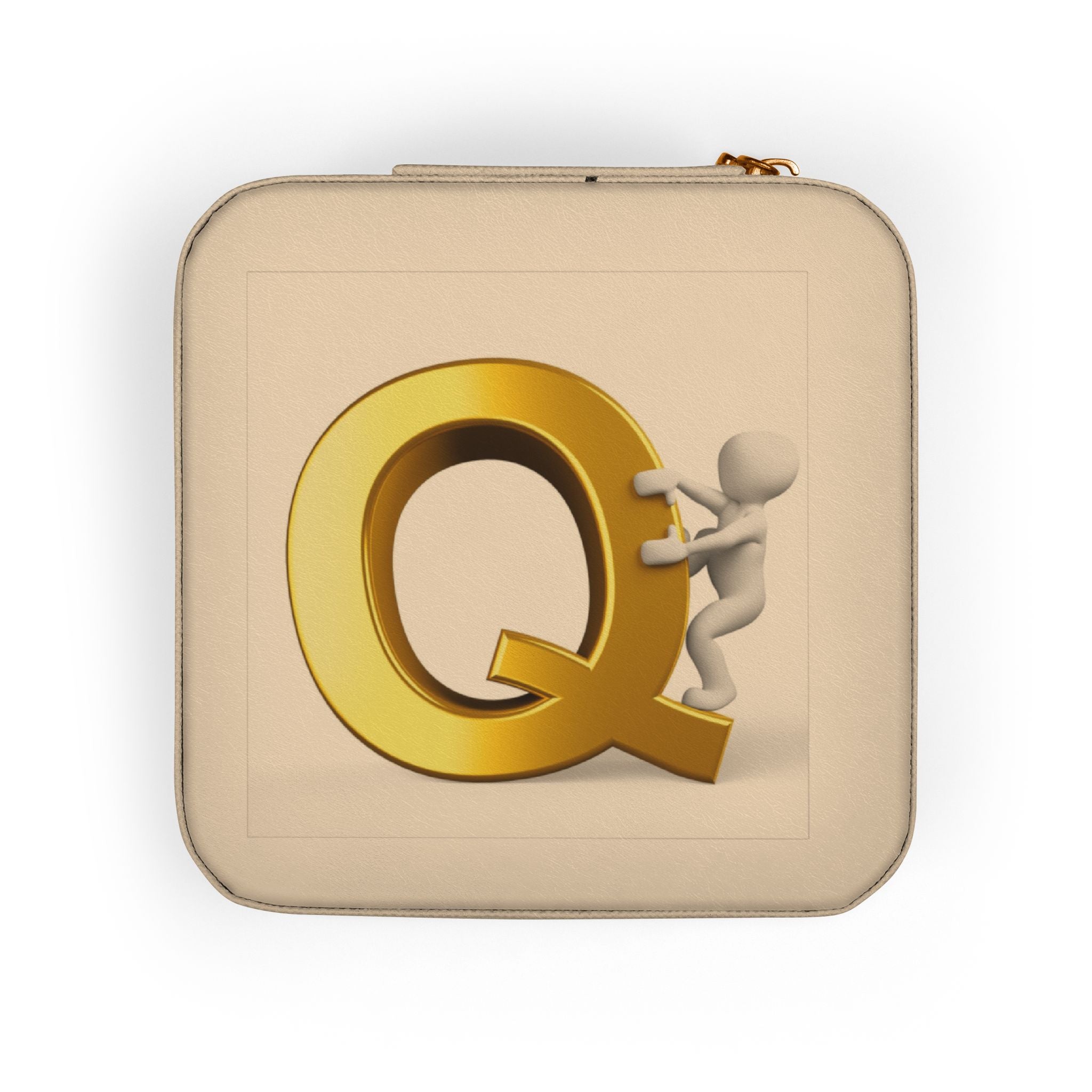 Gold Letter Q Monogram Jewelry Travel Case | Compact Square Organizer