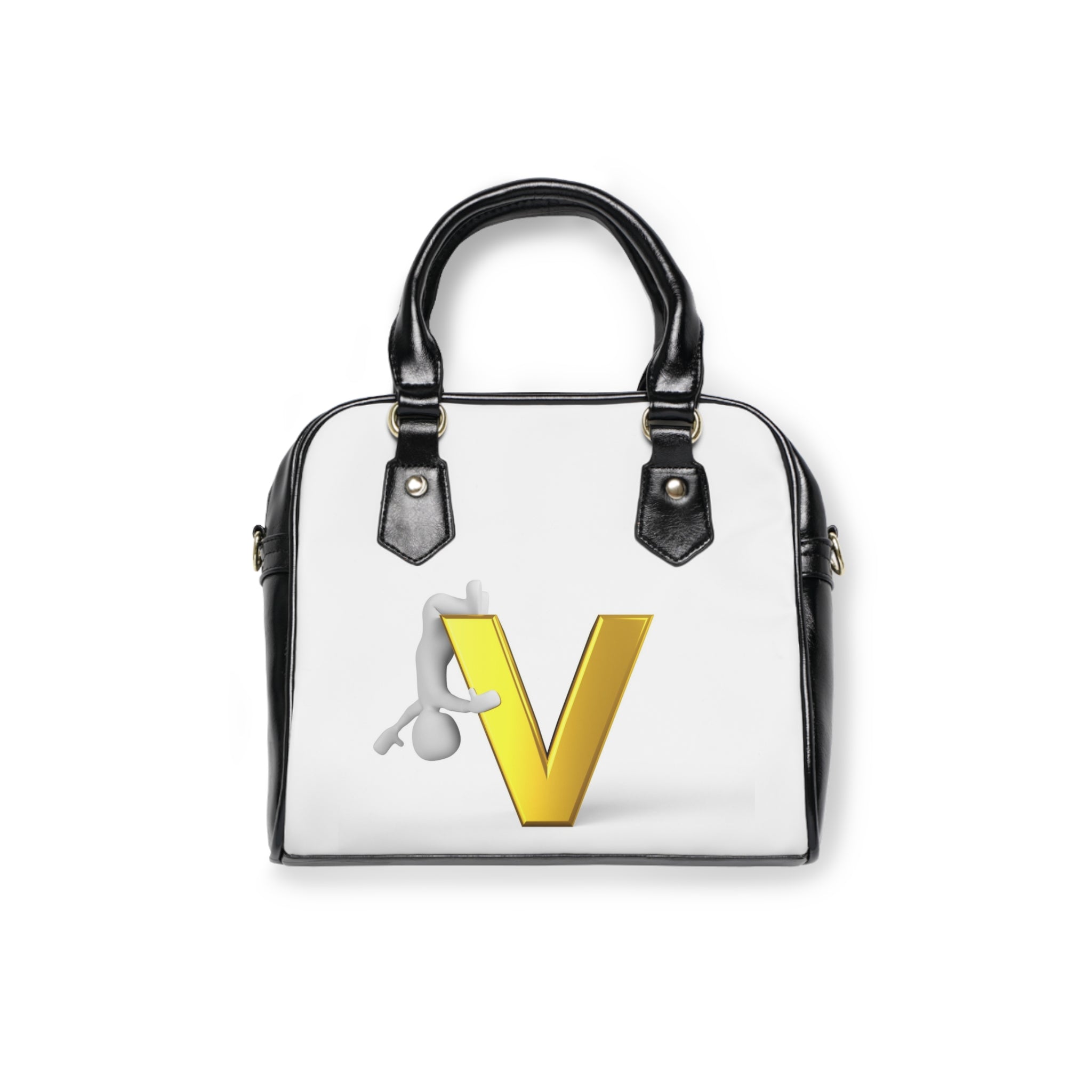 Gold Letter V Monogram Shoulder Handbag | 3D Initial Accent
