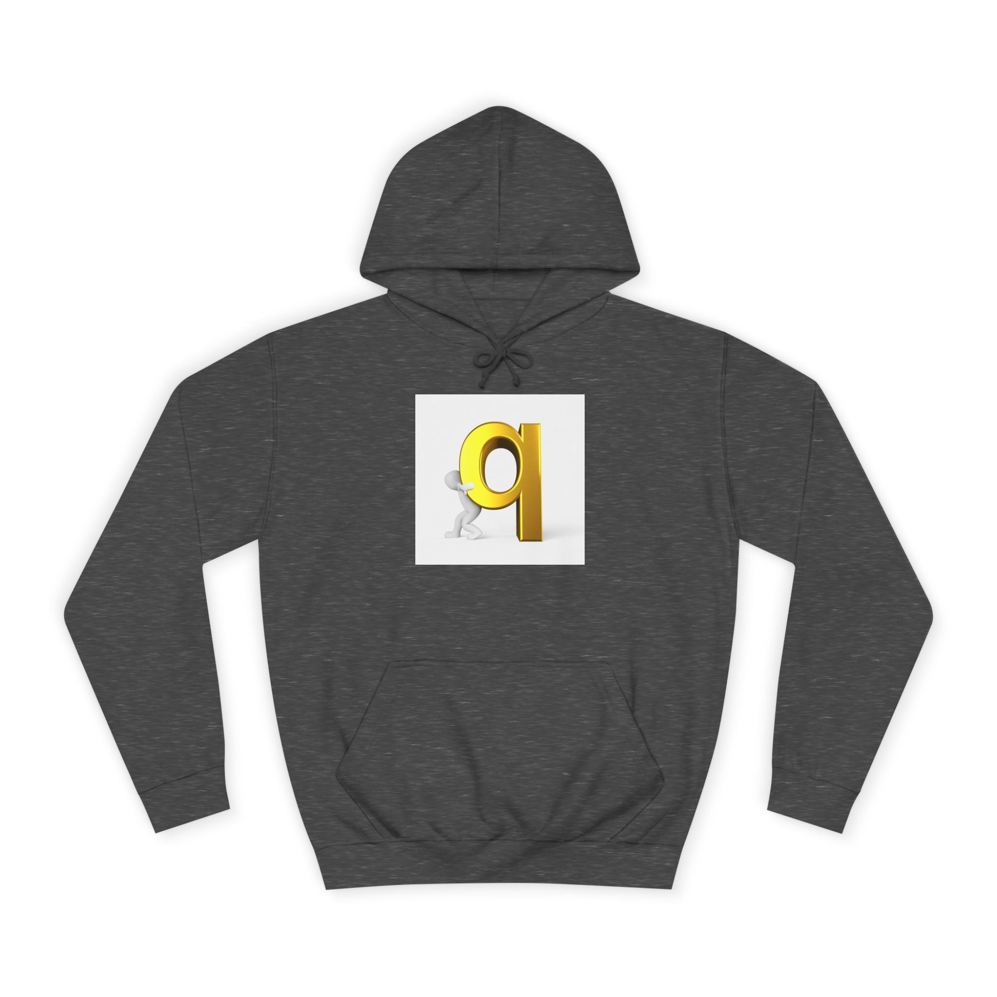 Gold Letter Q Hoodie | 3D Figure Pushing Q Graphic