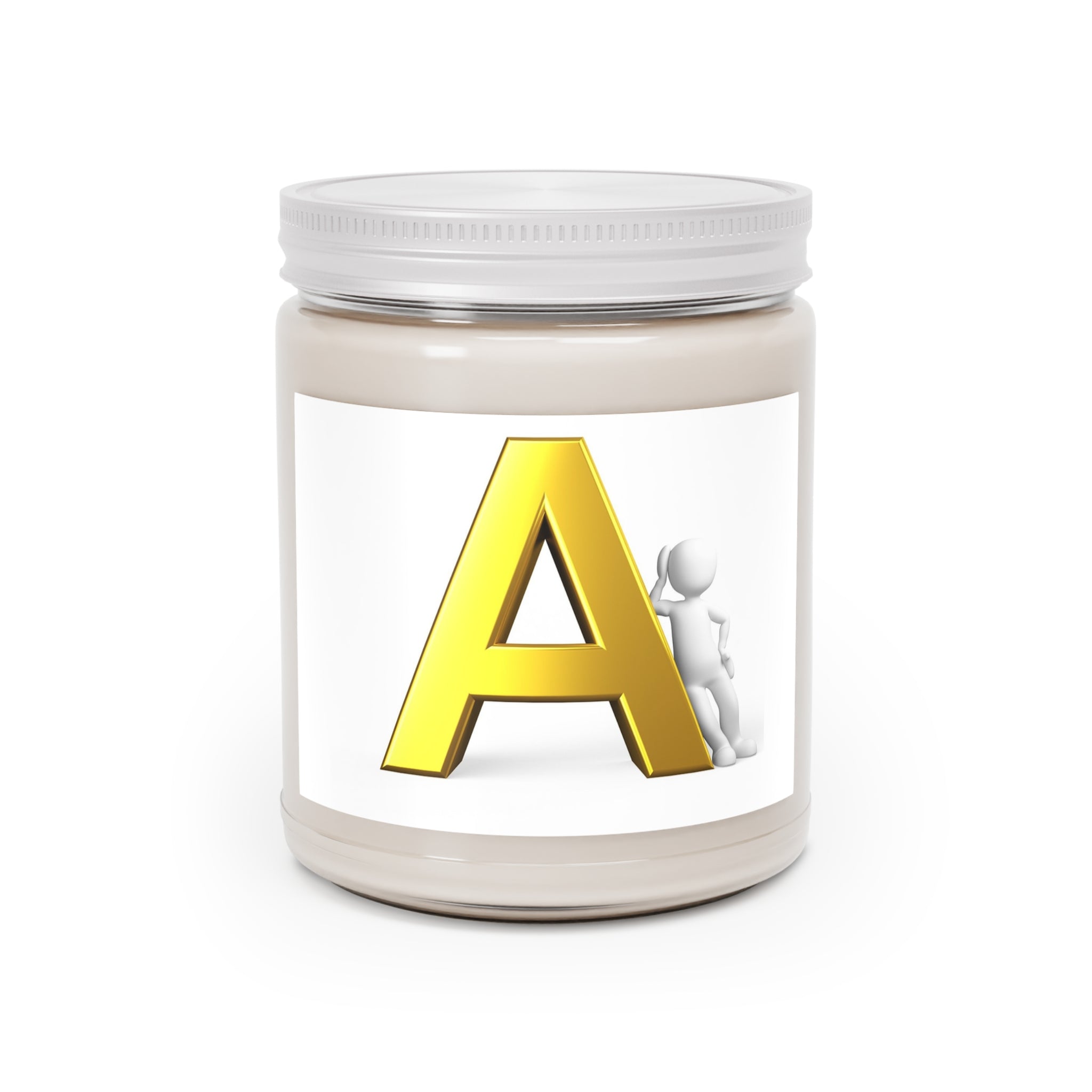 Bougie Monogramme Lettre A Dorée, Bougie de Soja | Pot de 9oz avec Couvercle Blanc