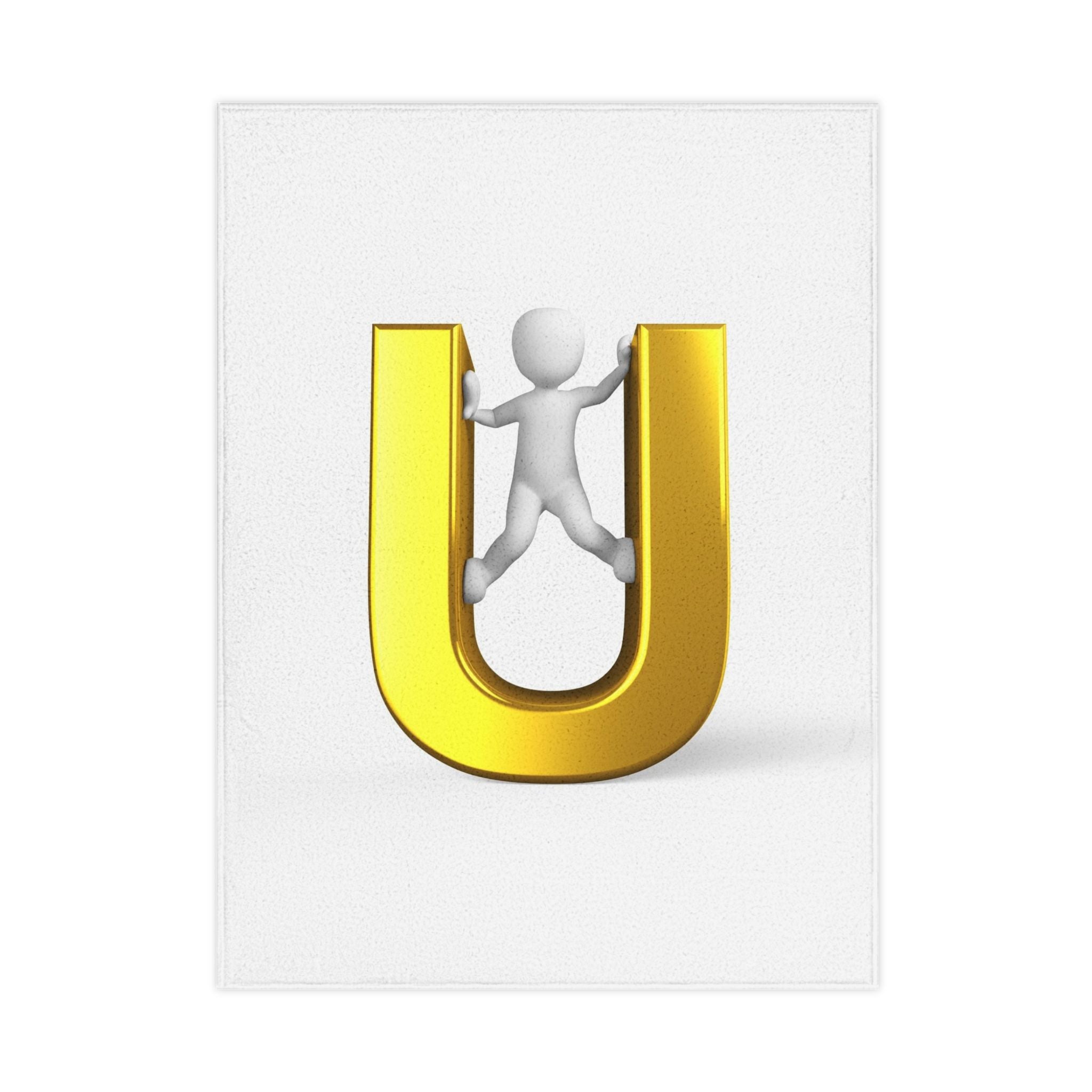 Gold Letter U with Playful Figure Toddler Blanket | Personalized Initial