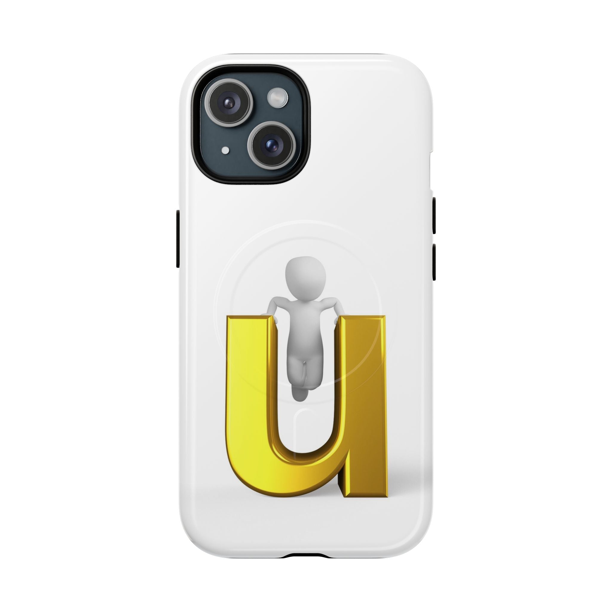 Coque de téléphone 3D Personnage avec Lettre U Dorée | Coque Magnétique Robuste