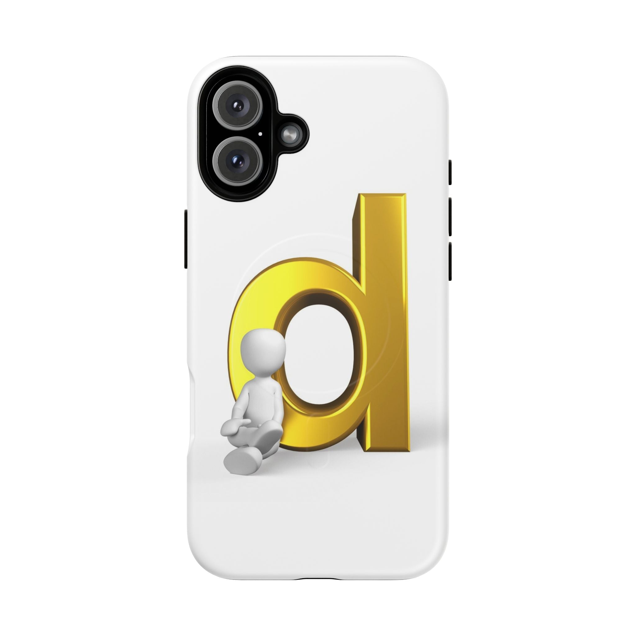Coque de téléphone Lettre D dorée avec personnage assis | Coque magnétique