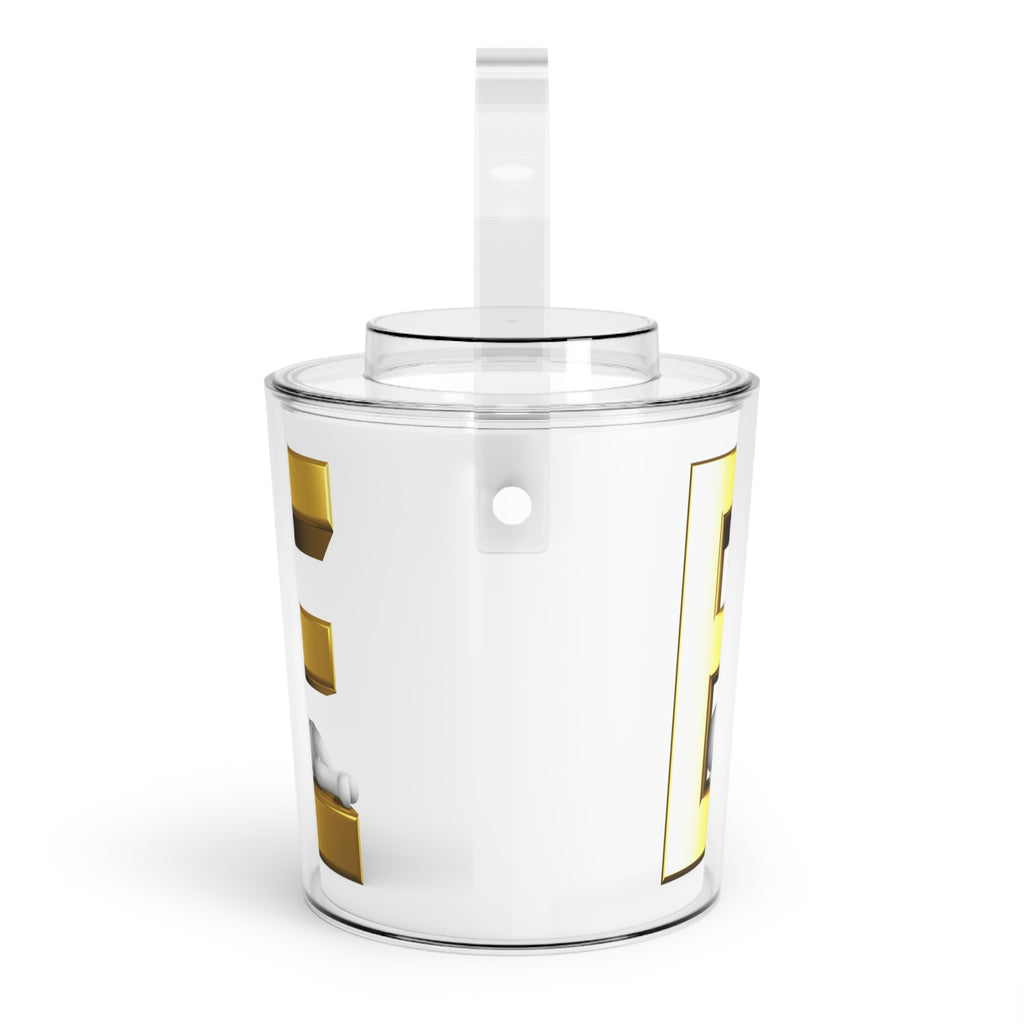 Gold Letter E Monogram Ice Bucket with Tongs | Personalized Initial Cooler