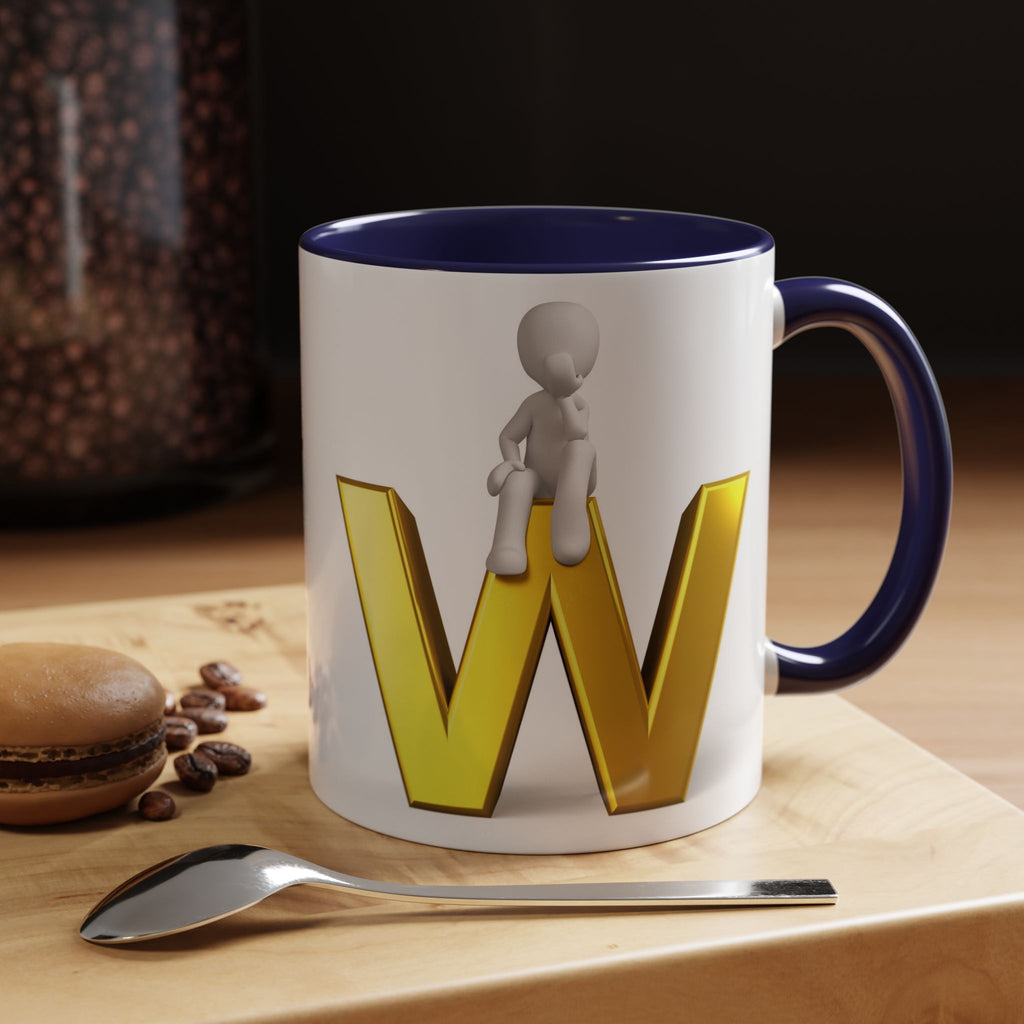 3D Letter W with Sitting Figure Mug | Accent Coffee Mug