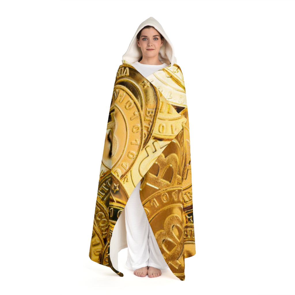 Gold Coin Pattern Hooded Blanket | Bitcoin Crypto Sherpa Fleece Throw