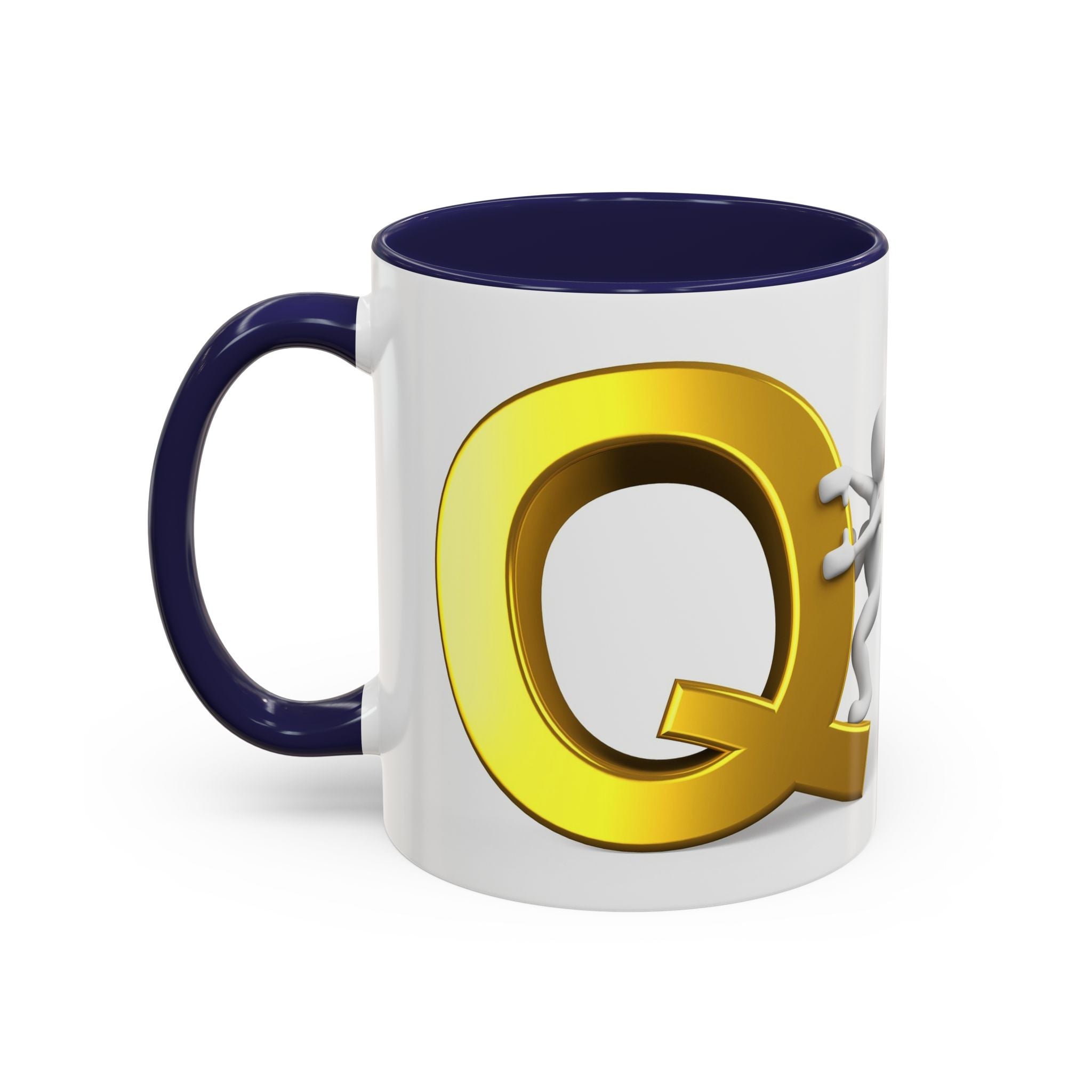 3D Gold Letter Q with Climbing Figure Mug | Accent Coffee Mug 11oz 15oz