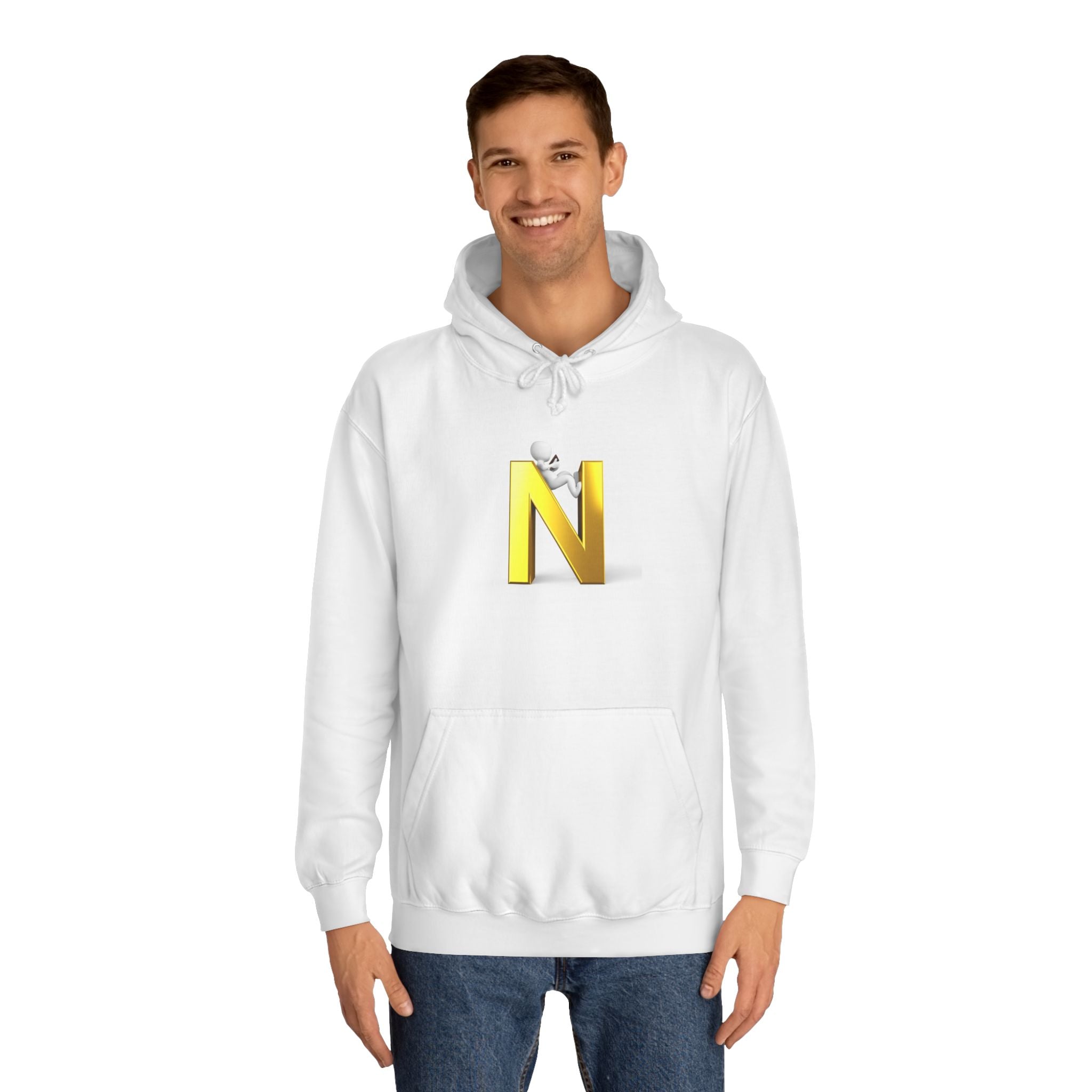 Gold 3D Letter N with Climbing Figure Hoodie | Initial Monogram Pullover