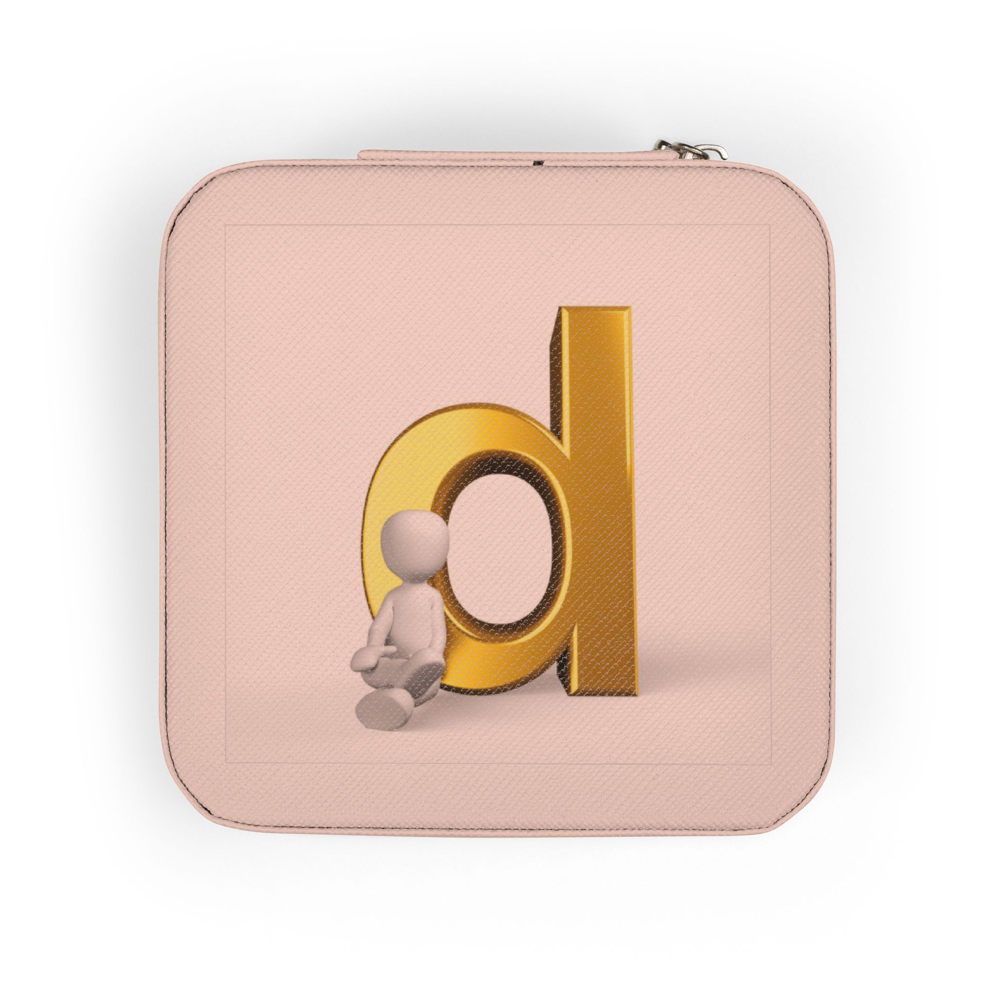 Gold Letter D Initial Jewelry Travel Case | Compact Pink Velvet Organizer