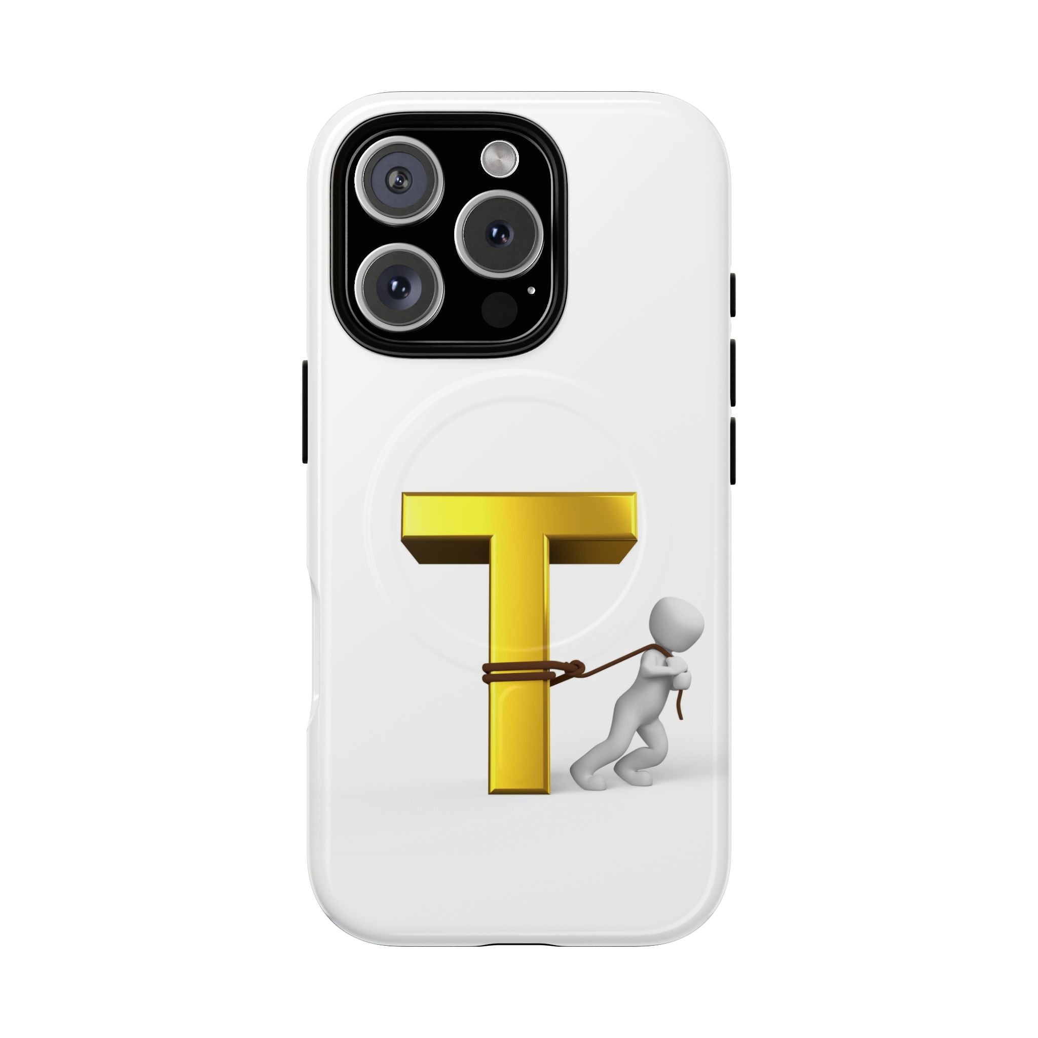 Coque de téléphone Lettre T en or avec personnage tirant | Coque magnétique résistante