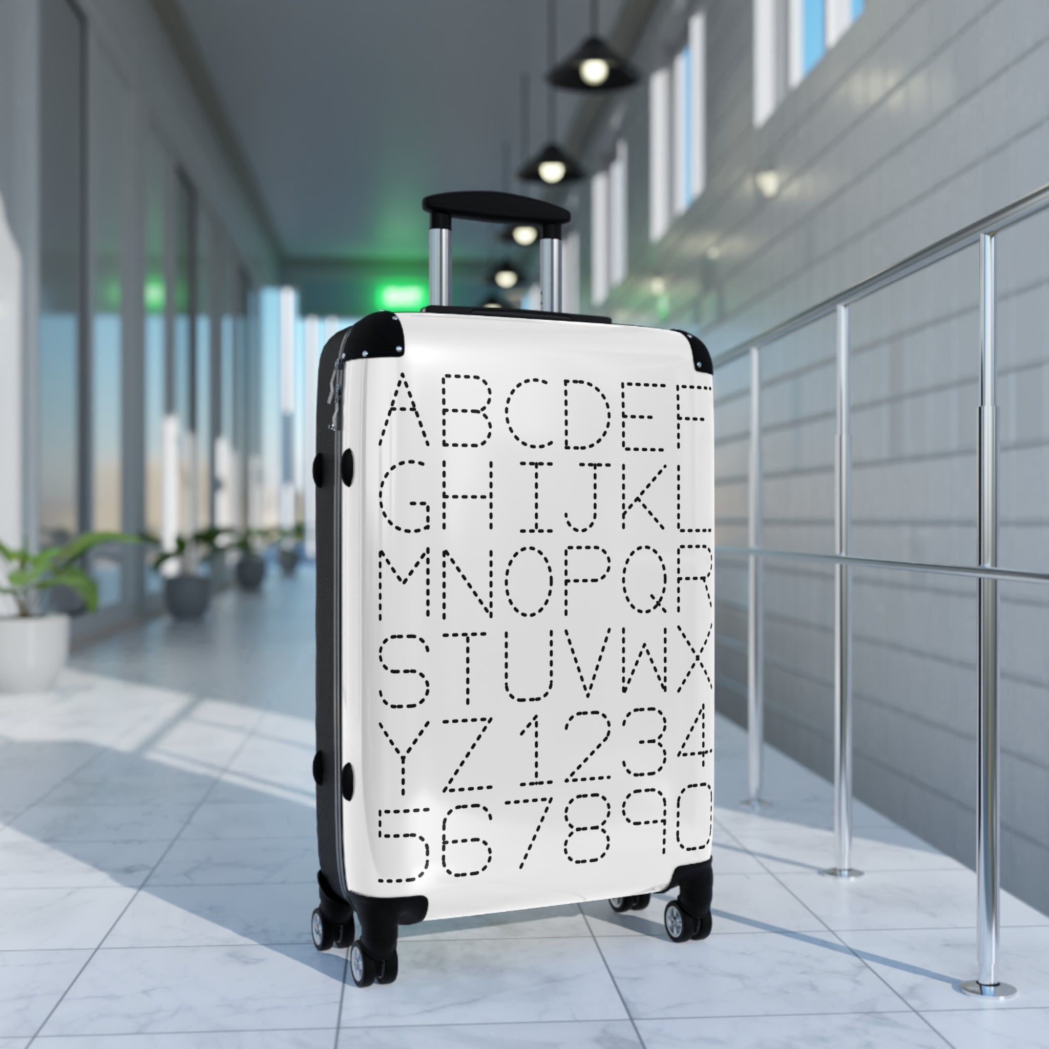 Alphabet Numbers Suitcase | Monochrome Letter Grid Luggage