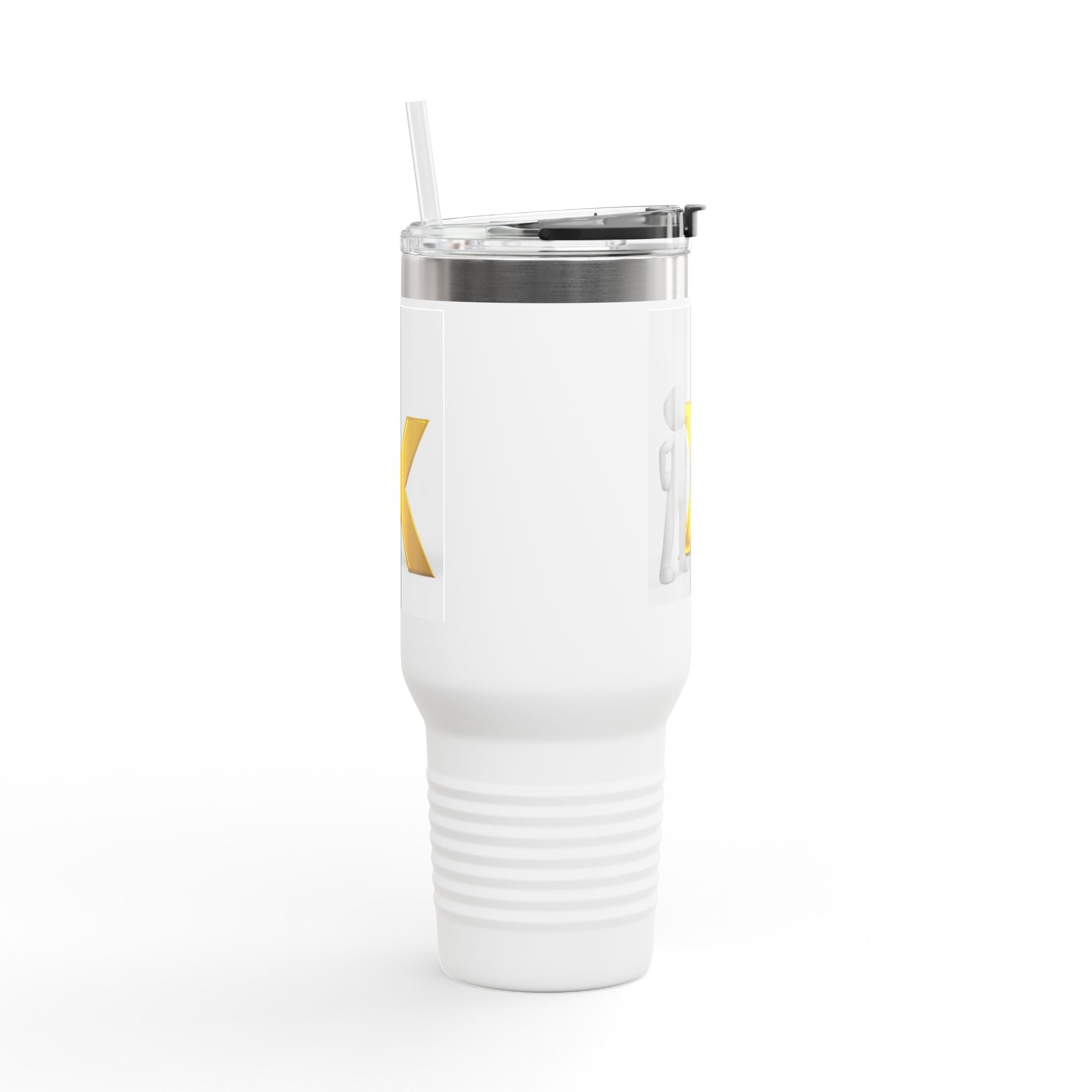 Mug de voyage isotherme 40 oz, avec bonhomme bâton en 3D et X doré