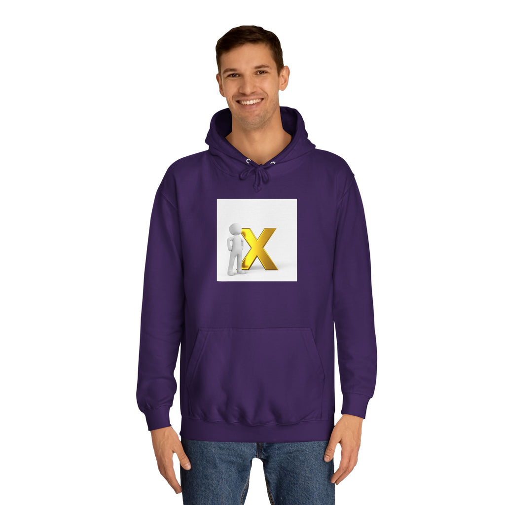 3D Figure Leaning on Gold X Hoodie | Letter X Initial Pullover