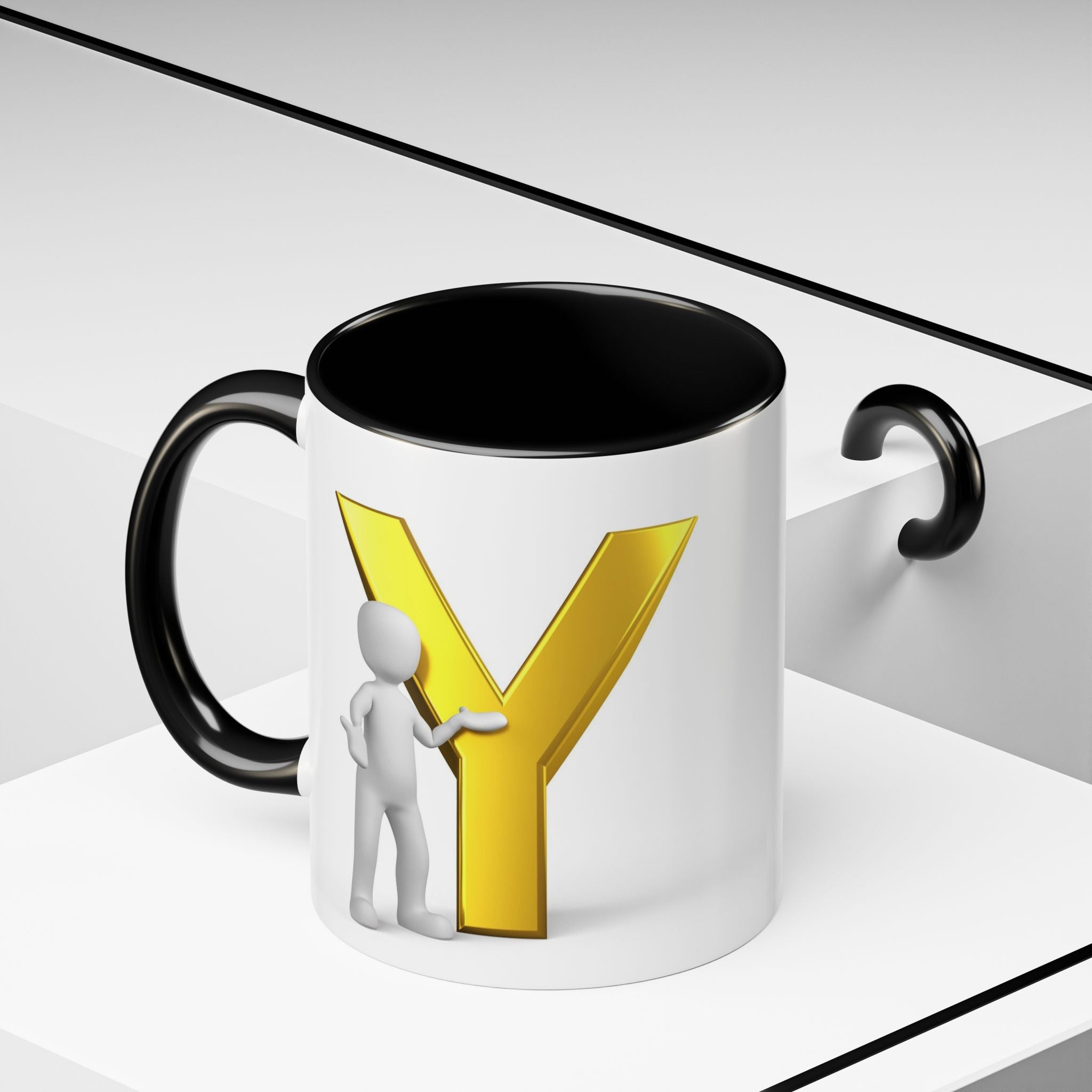 Goldbuchstabe Y mit Motiv Kaffeetasse | Akzentgriff und Innenseite