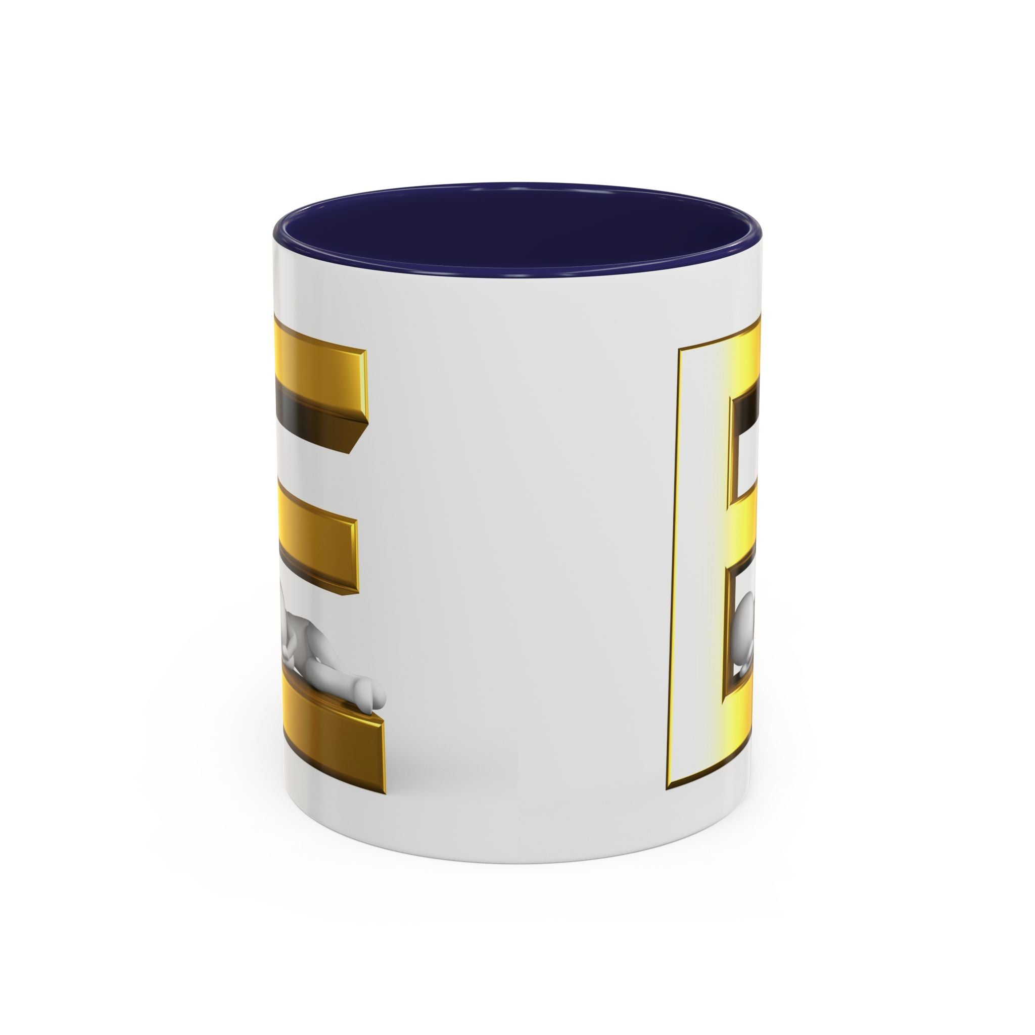 Mug lettre E en 3D dorée | Mug à café avec anse et intérieur contrastés