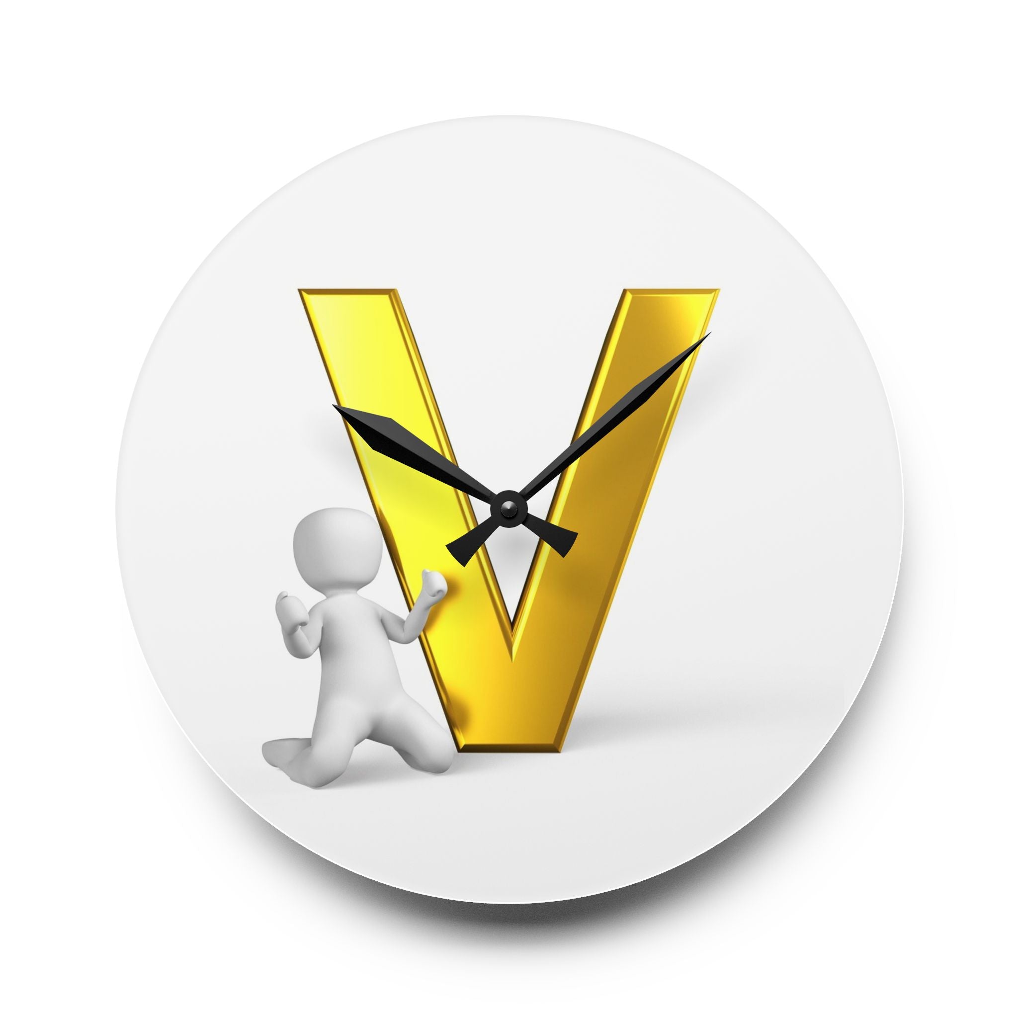 Horloge murale acrylique avec lettre V dorée en 3D | Décoration initiale moderne