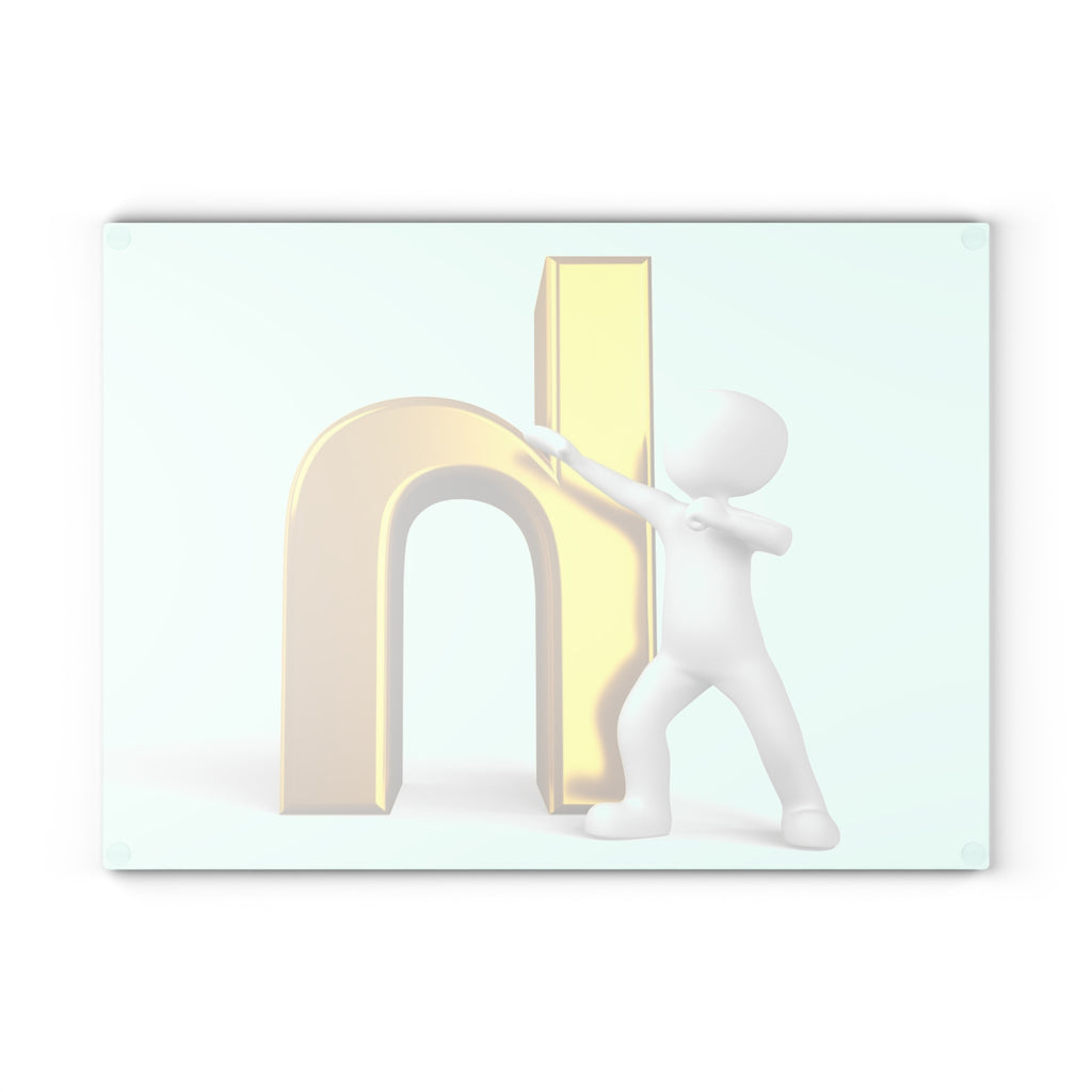3D Figure Pushing Gold Letter H Glass Cutting Board | Alphabet Kitchen Décor