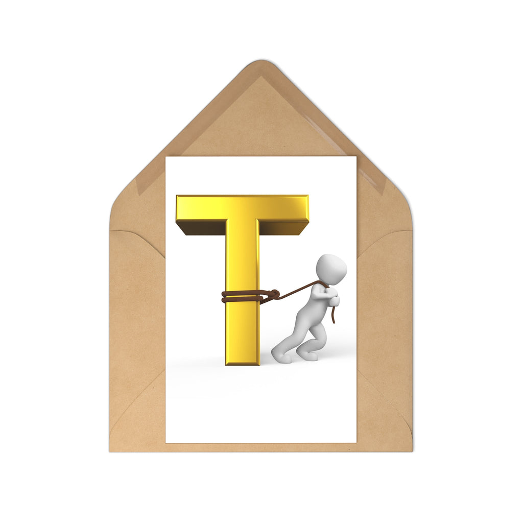 3D Gold Letter T with Person Illustration Postcards (7 pcs)