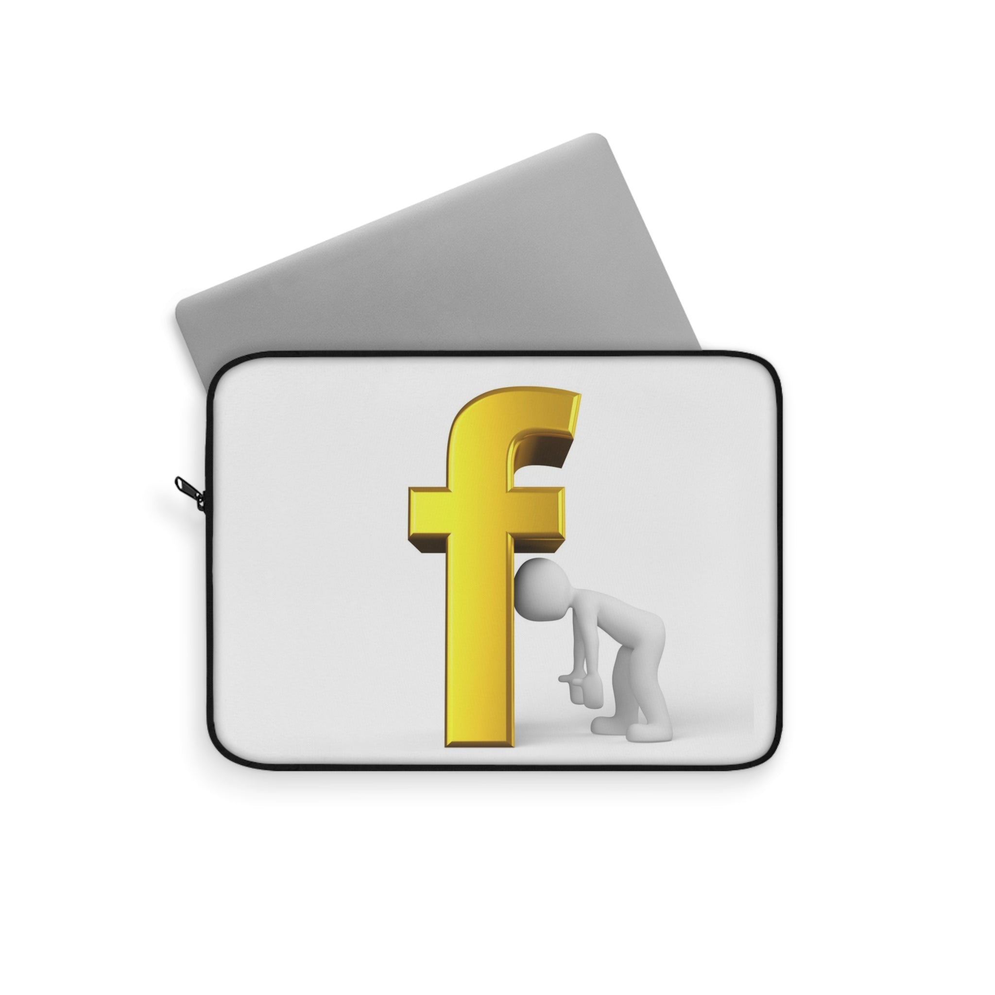 3D Stick Figure Leaning on Gold Letter F Laptop Sleeve | Initial Monogram Case