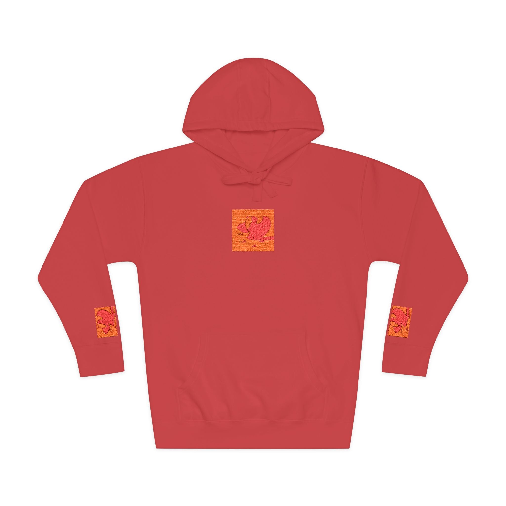 Orange Phoenix Pixel Art Hoodie | Square Chest & Sleeve Patch