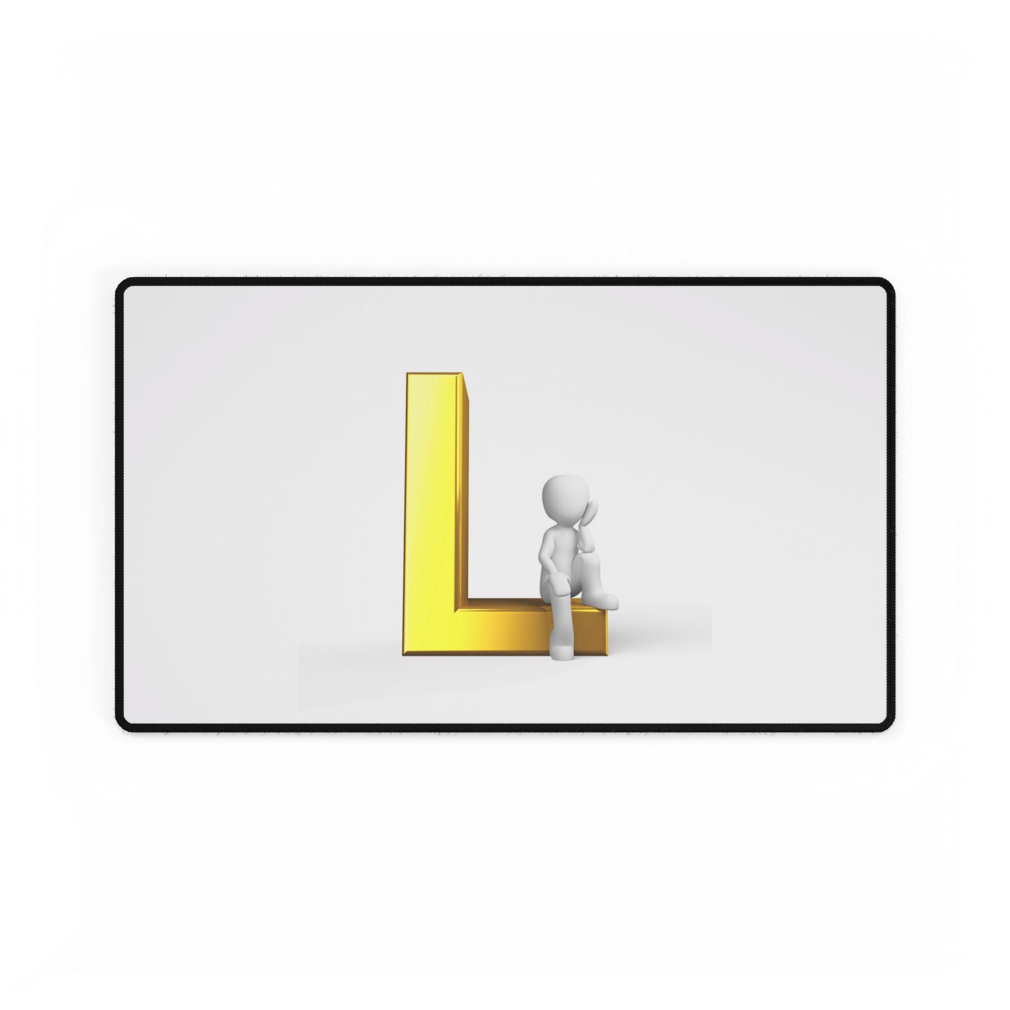 Tapis de bureau lettre L dorée avec figurine assise | Tapis de souris initial minimaliste