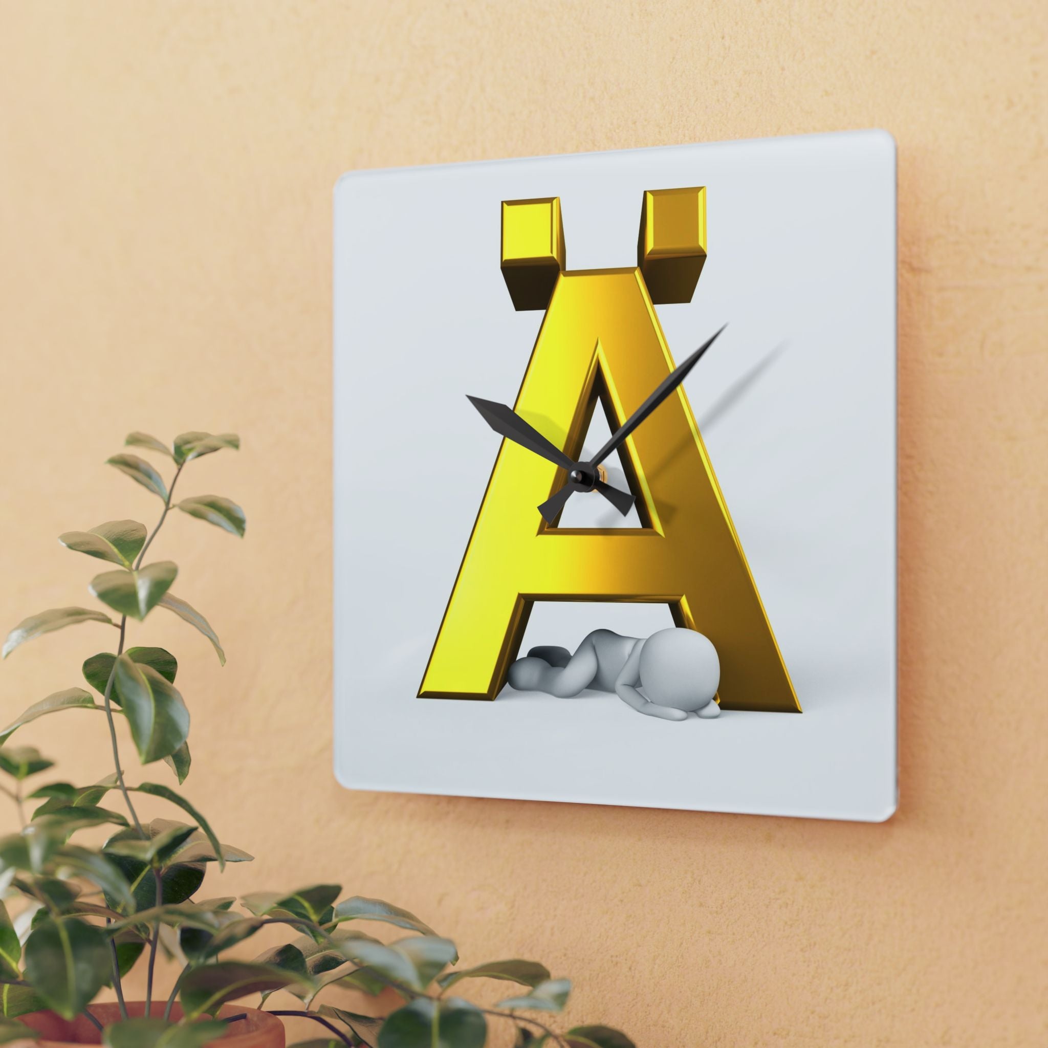 Gold 3D Letter Ä Illustration Acrylic Wall Clock | Monogram Initial Decor