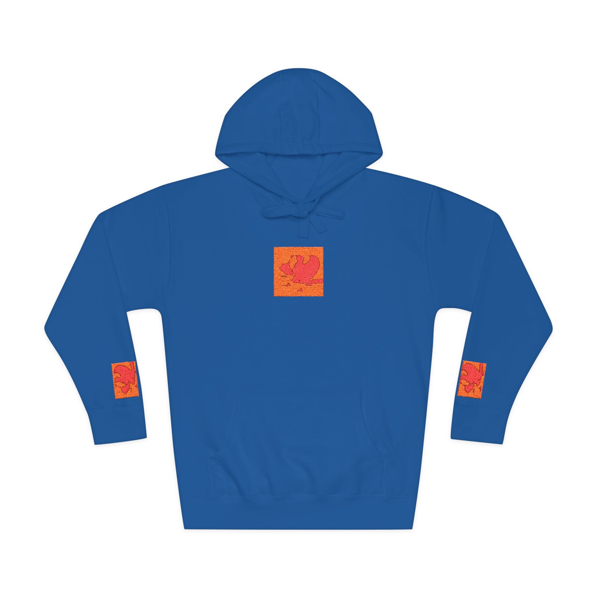 Orange Phoenix Pixel Art Hoodie | Square Chest & Sleeve Patch