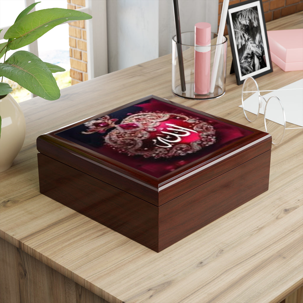 Allah Calligraphy Heart Jewelry Box | Islamic Script Trinket Box