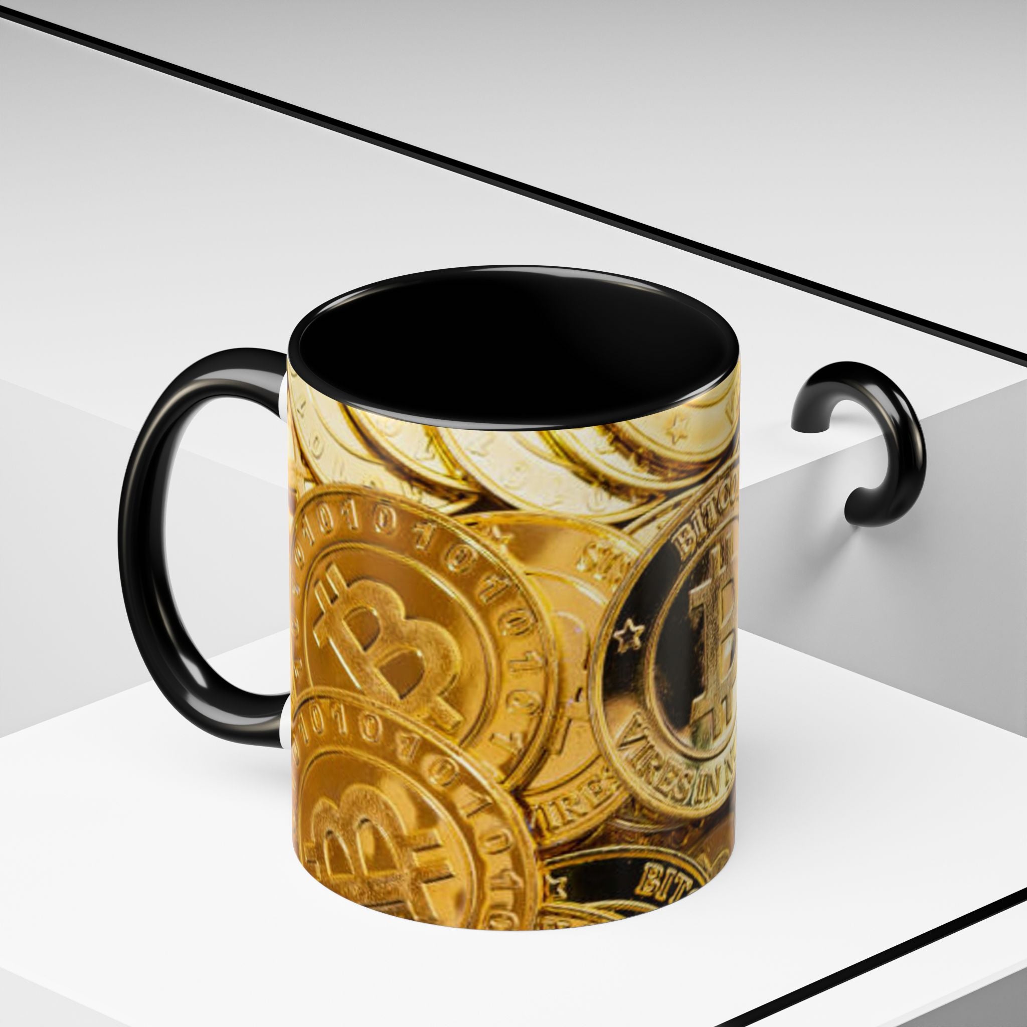 Bitcoin Coin Pattern Accent Coffee Mug | Cryptocurrency Coffee Mug