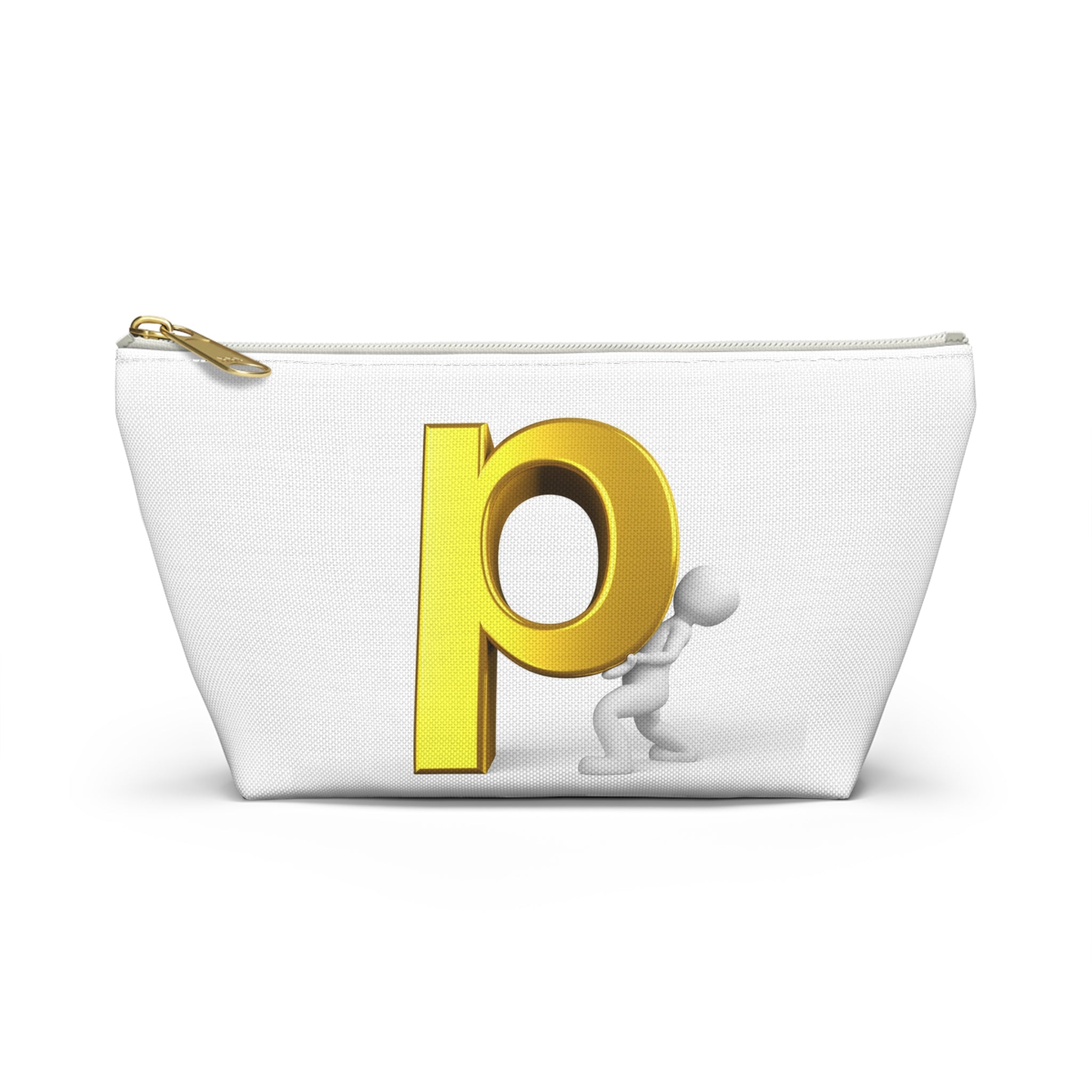 Gold Letter P Monogram Accessory Pouch | T-Bottom Zippered Cosmetic Bag