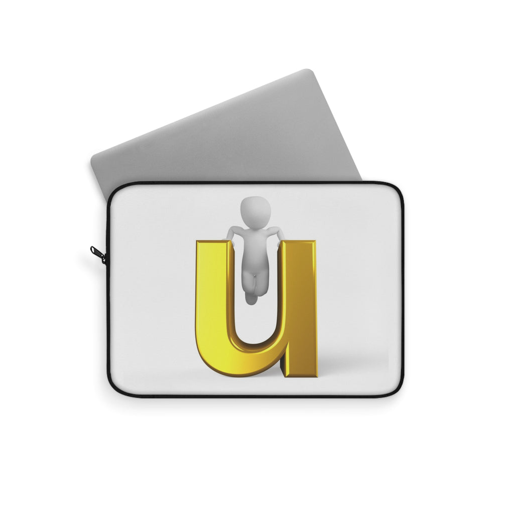 3D Gold Letter U with Figure Laptop Sleeve | Monogram Initial Case