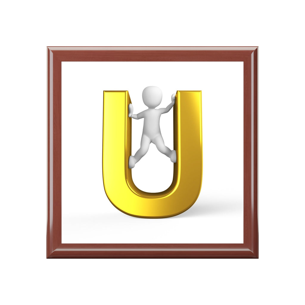 Gold Letter U Monogram Jewelry Box | Initial Keepsake Box