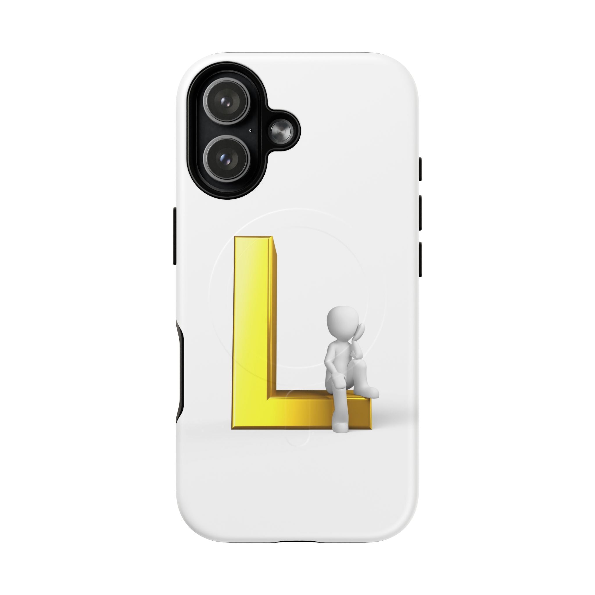 Yellow 3D Letter L with Sitting Figure phone case | Tough Magnetic Case