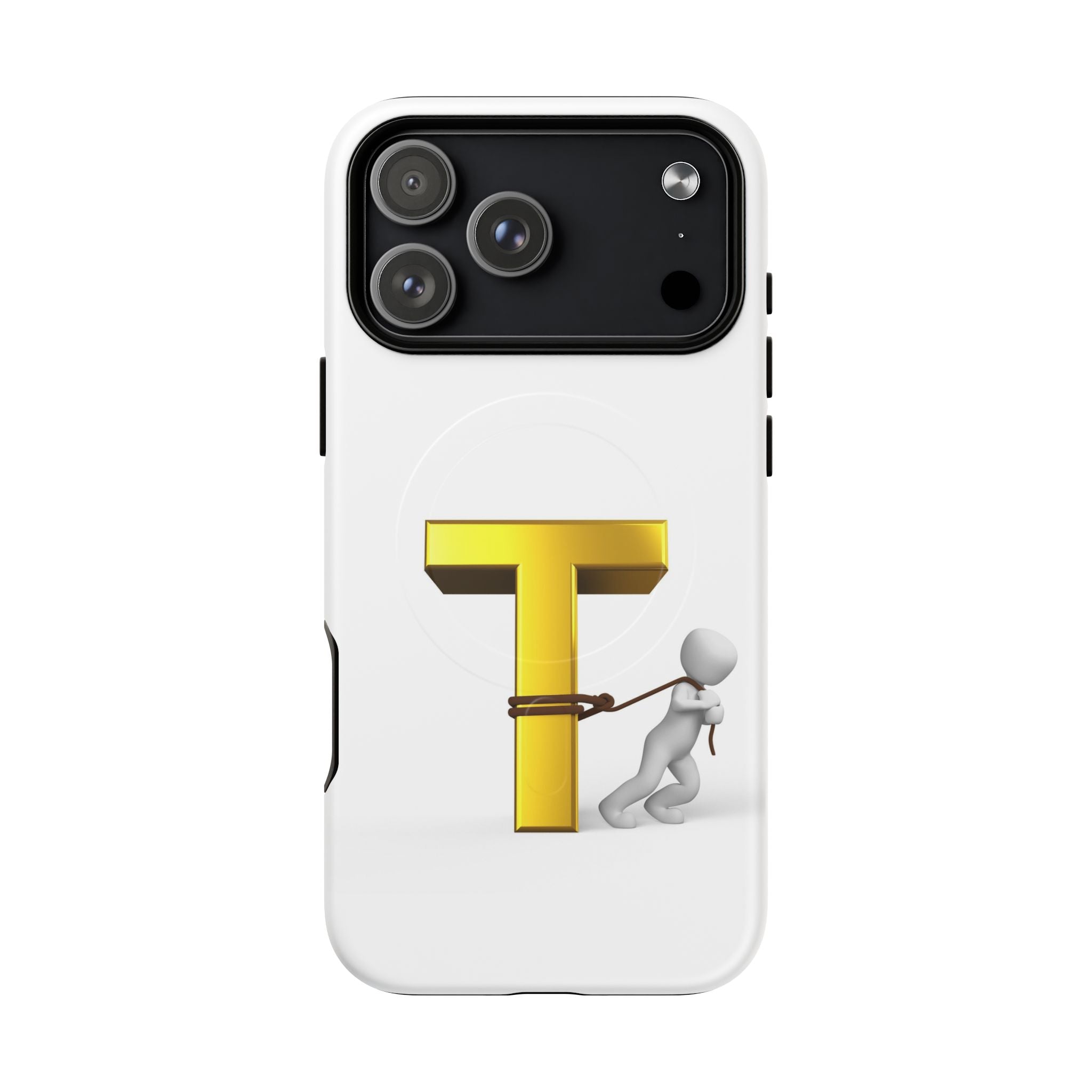 Coque de téléphone Lettre T en or avec personnage tirant | Coque magnétique résistante