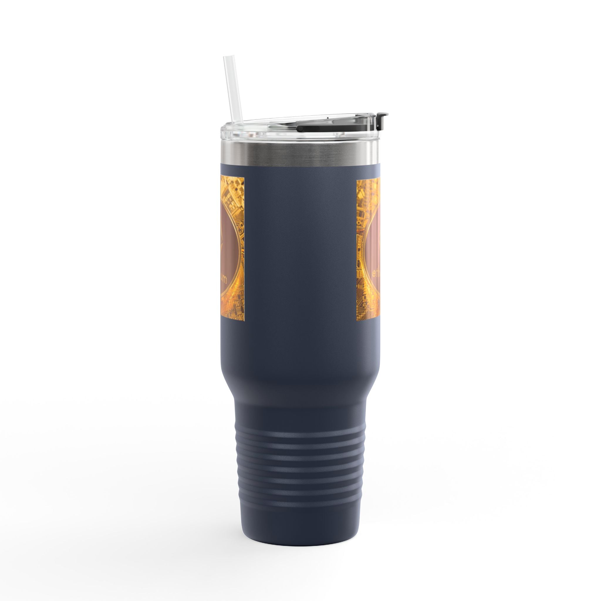 Mug de voyage isotherme 40oz motif pièce Ethereum | Tumbler isotherme logo crypto