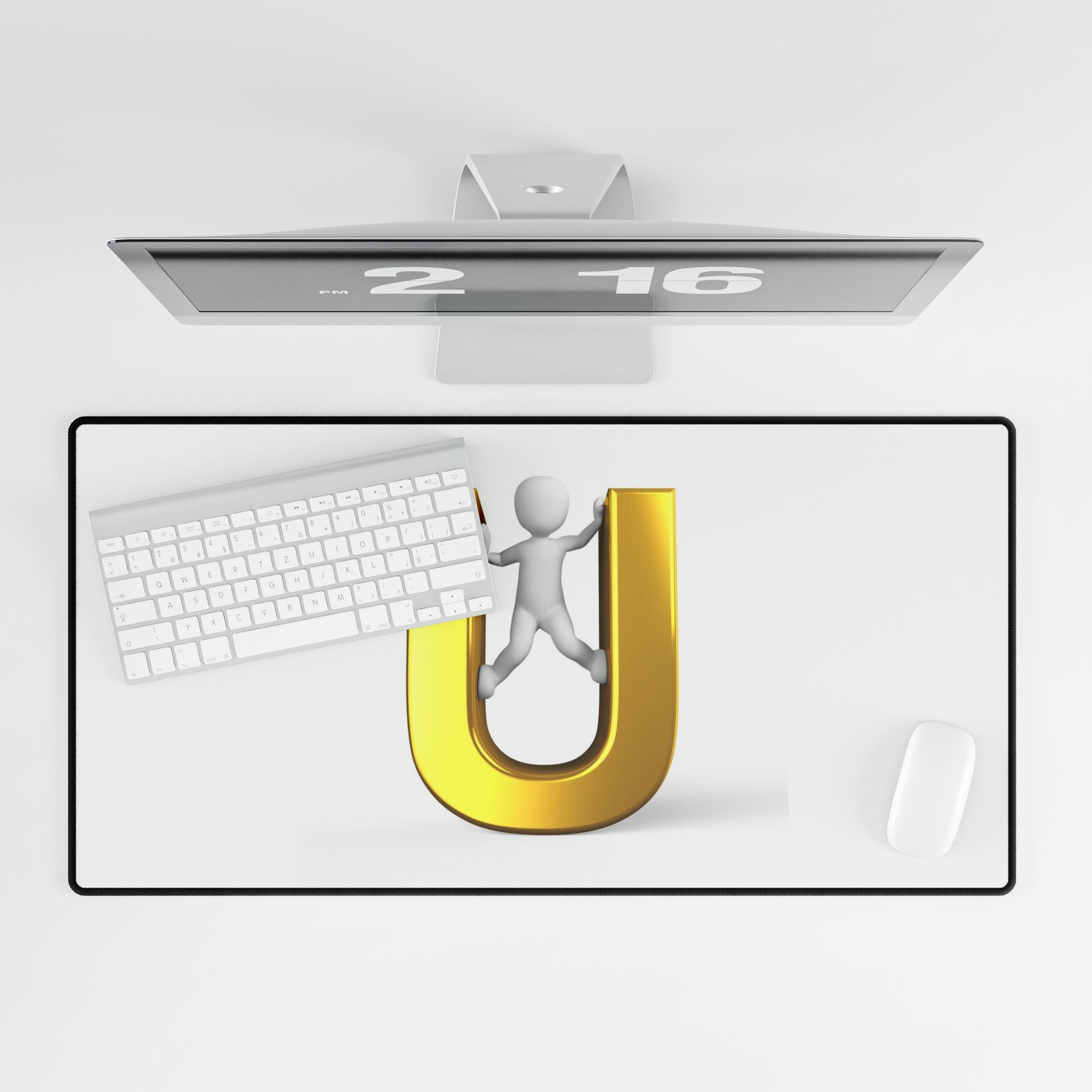 Gold Letter U with Figure Desk Mat | Large Mouse Pad, Office Desk Mat