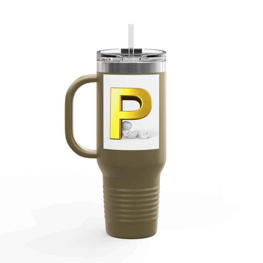Gold Letter P Monogram Travel Mug | 40oz Insulated Tumbler