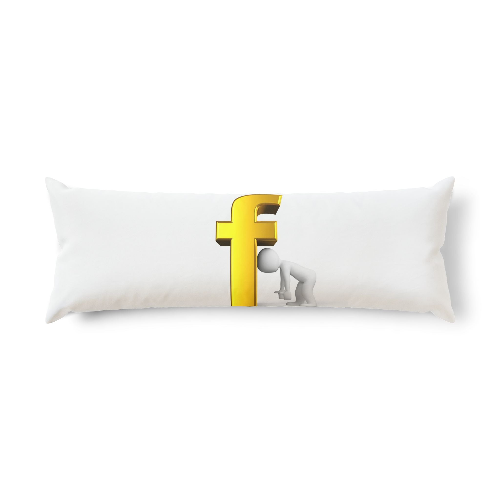 Stick Figure Peeking Around Gold Letter F Body Pillow | Novelty Typographic Pillow