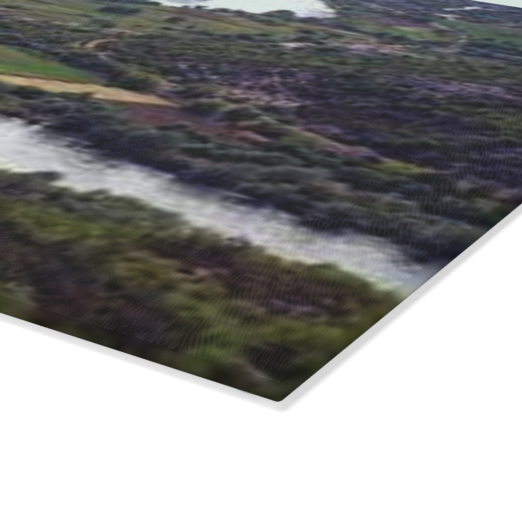 River Bend Landscape Glass Cutting Board | Scenic Aerial River View