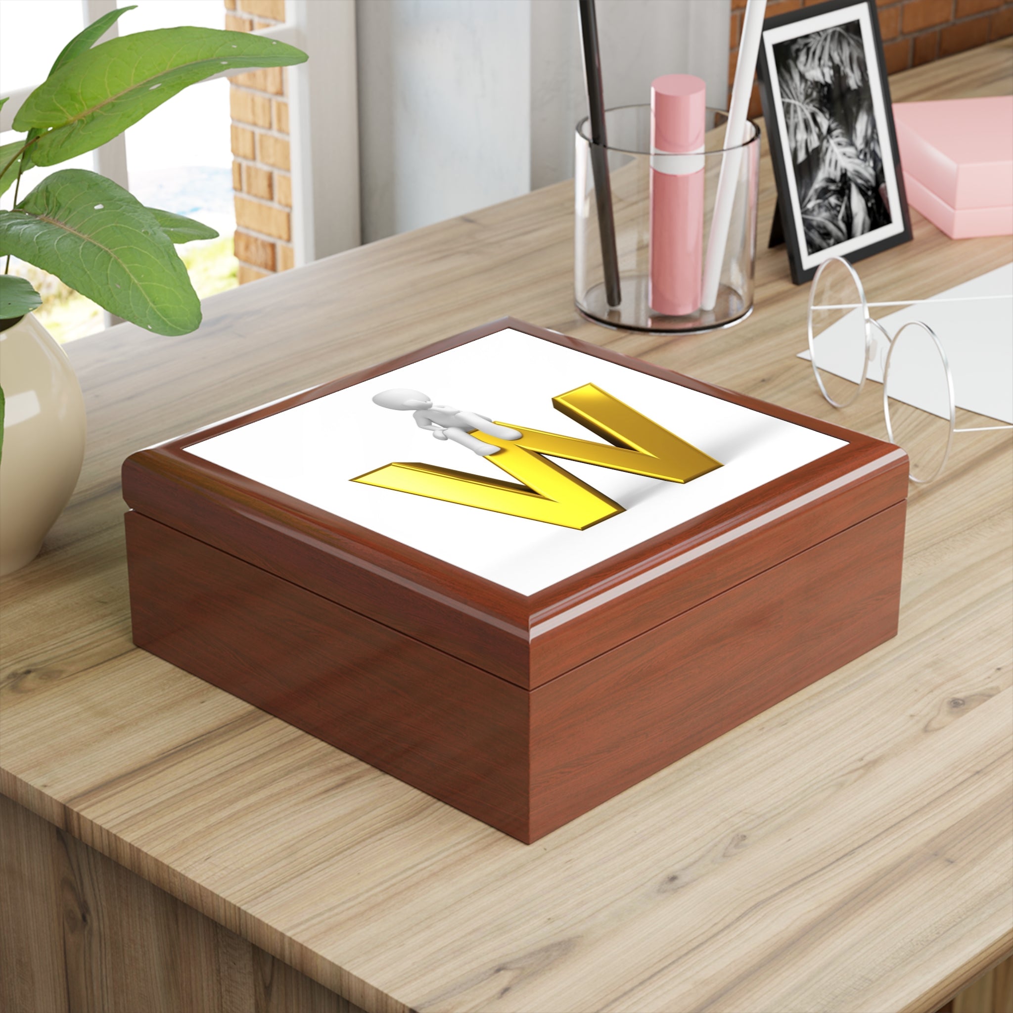 3D Gold Letter W Jewelry Box | Initial W Keepsake Box