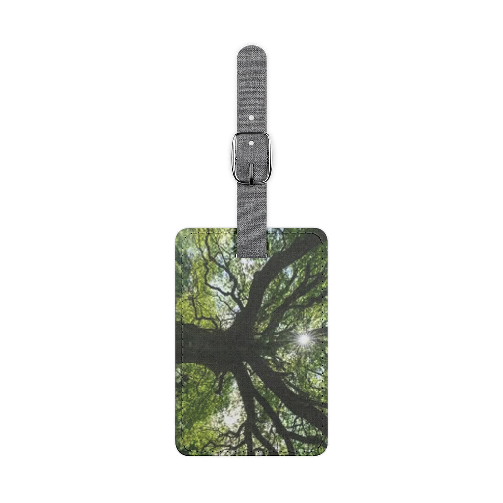 Sunlit Tree Canopy Luggage Tag | Green Forest Photo