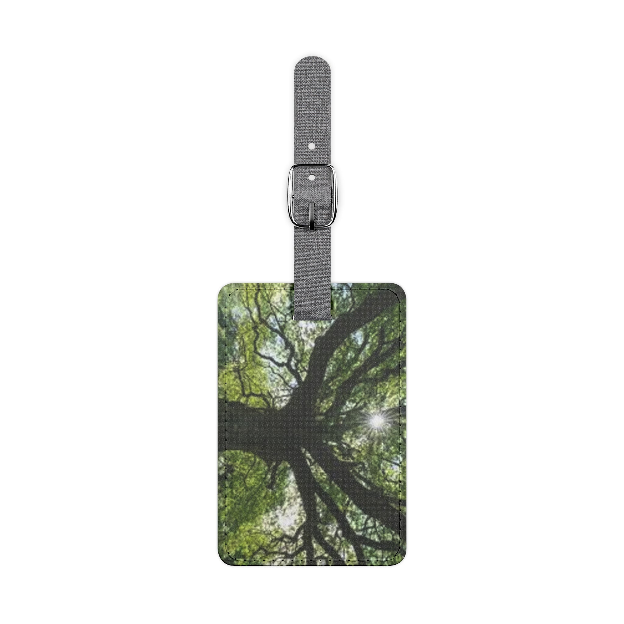 Sunlit Tree Canopy Luggage Tag | Green Forest Photo