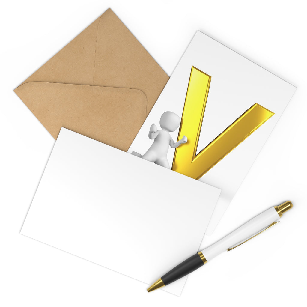 Gold Letter V Postcard set, Alphabet Initial Postcards | 7 pcs