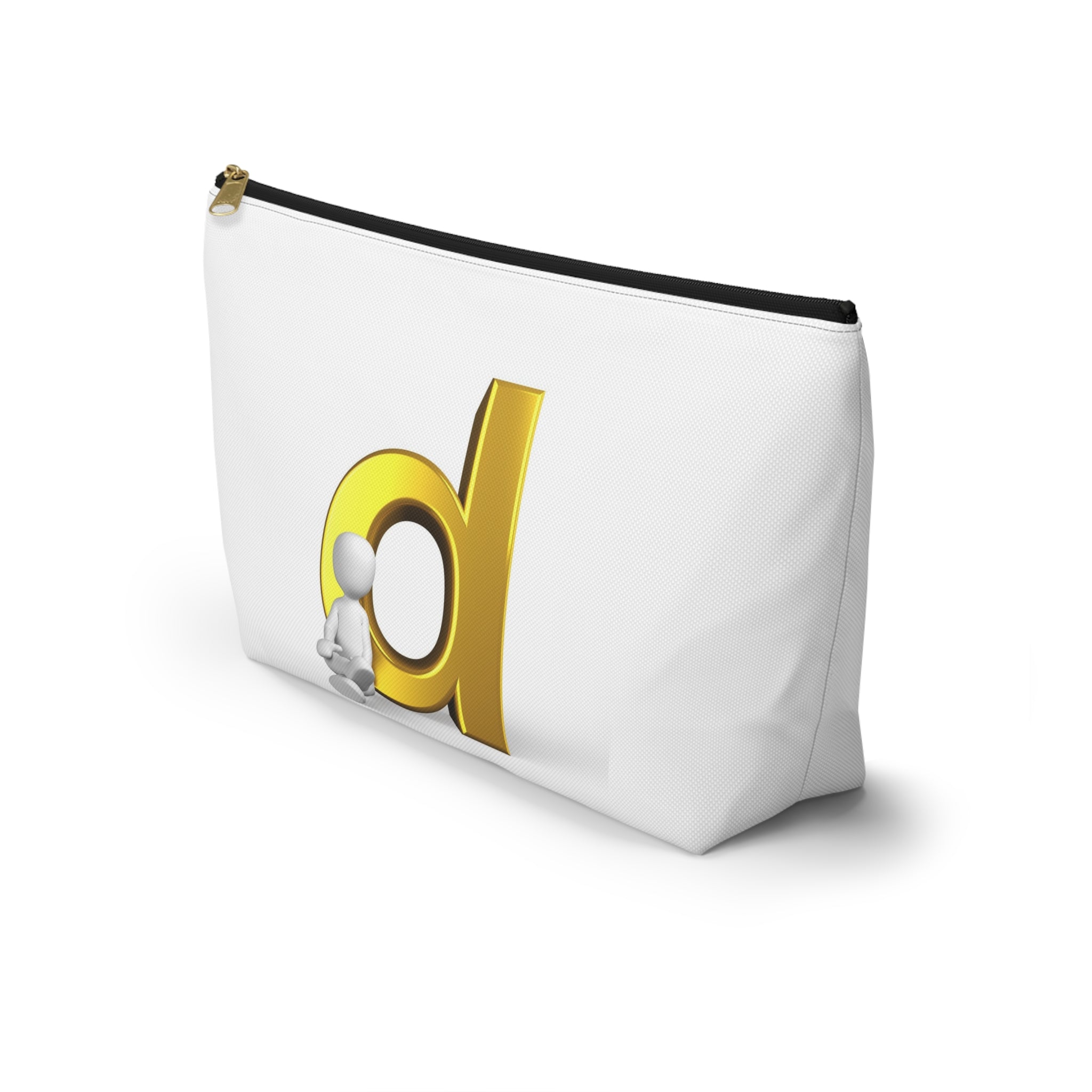 Gold Letter D with Sitting Figure Accessory Pouch | T-Bottom Zipper Pouch